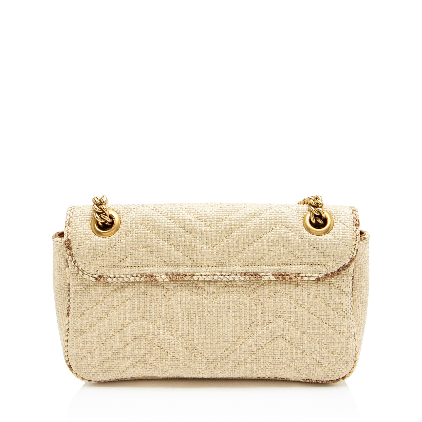 Gucci Raffia Snakeskin GG Marmont Small Flap Bag