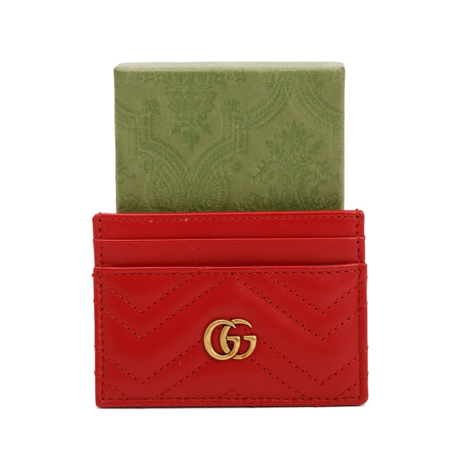 Gucci Red Calfskin Leather GG Marmont Card Holder