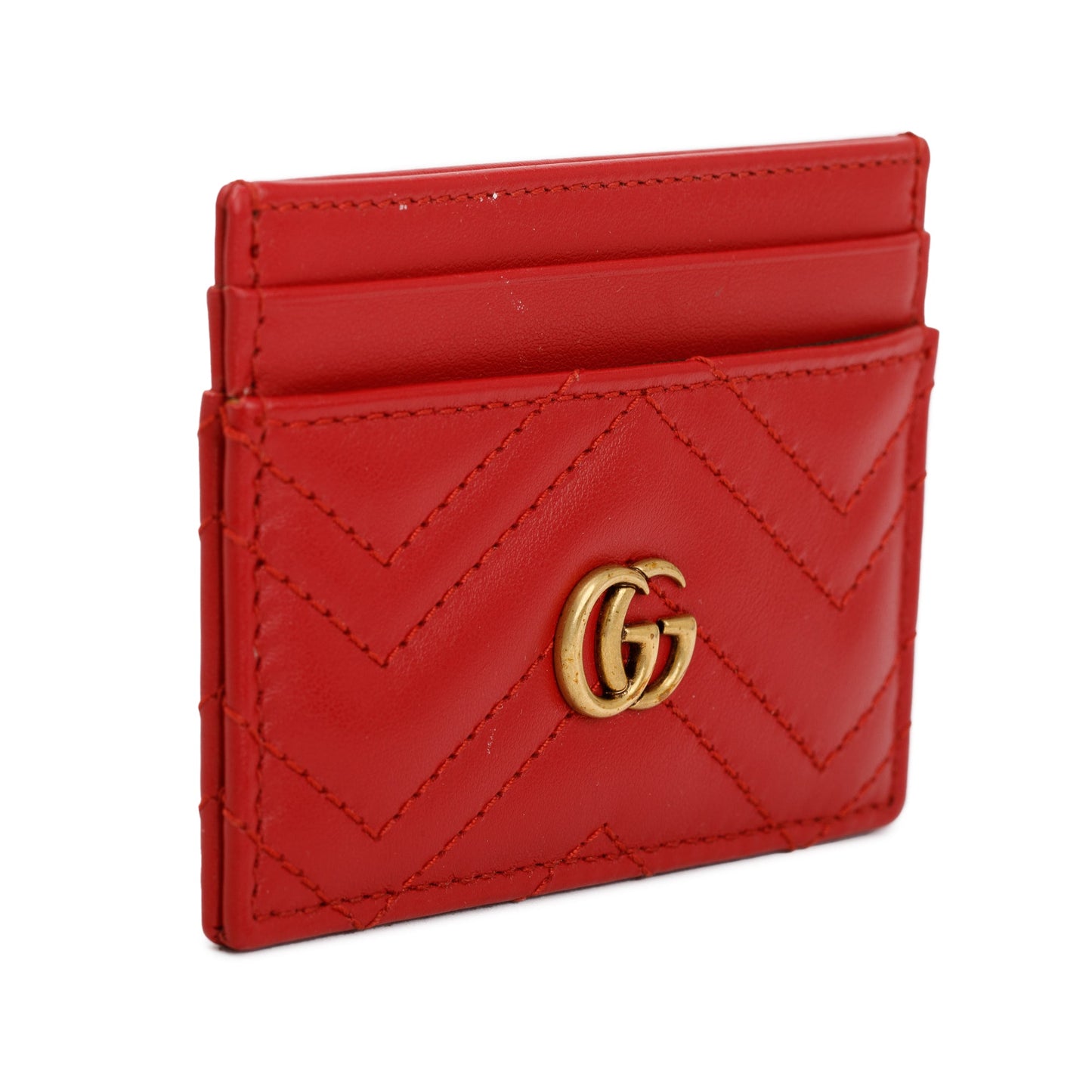 Gucci Red Calfskin Leather GG Marmont Card Holder