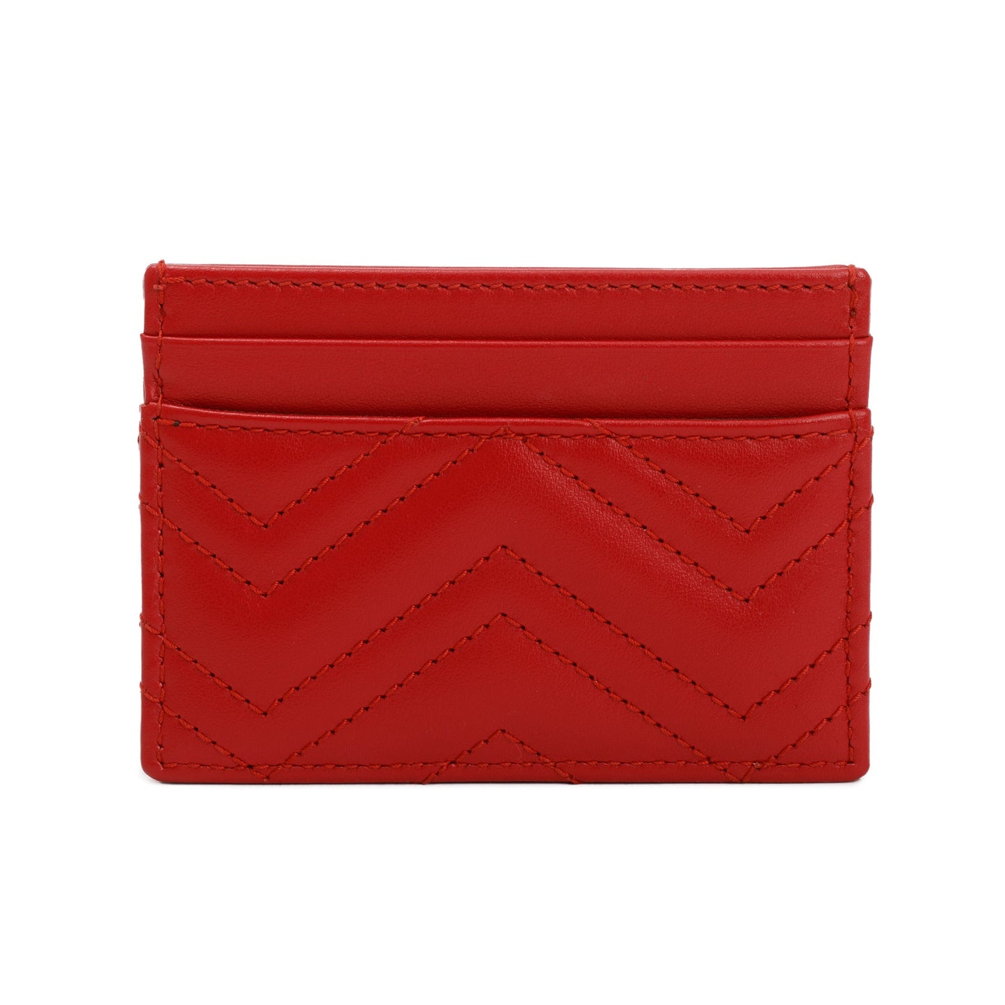 Gucci Red Calfskin Leather GG Marmont Card Holder