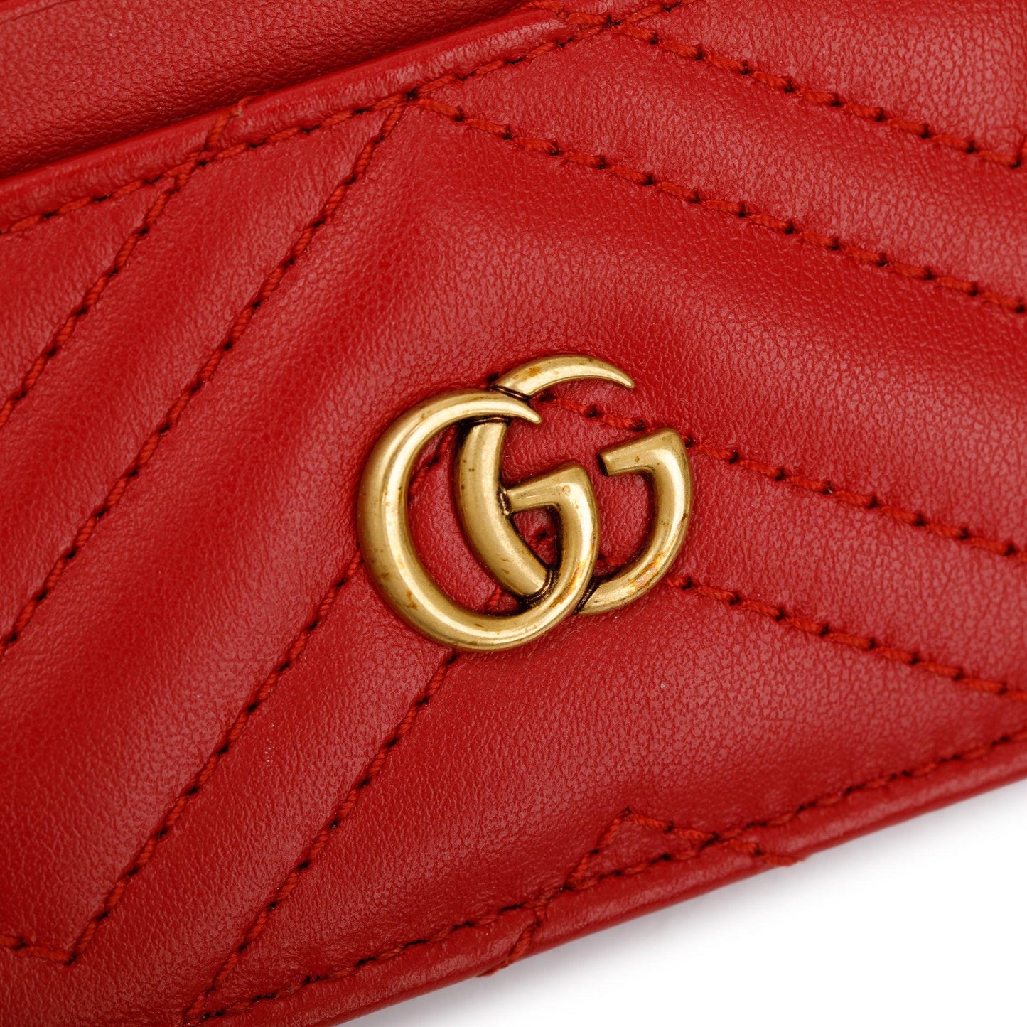 Gucci Red Calfskin Leather GG Marmont Card Holder