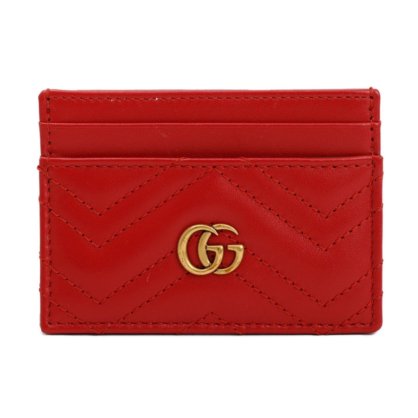 Gucci Red Calfskin Leather GG Marmont Card Holder