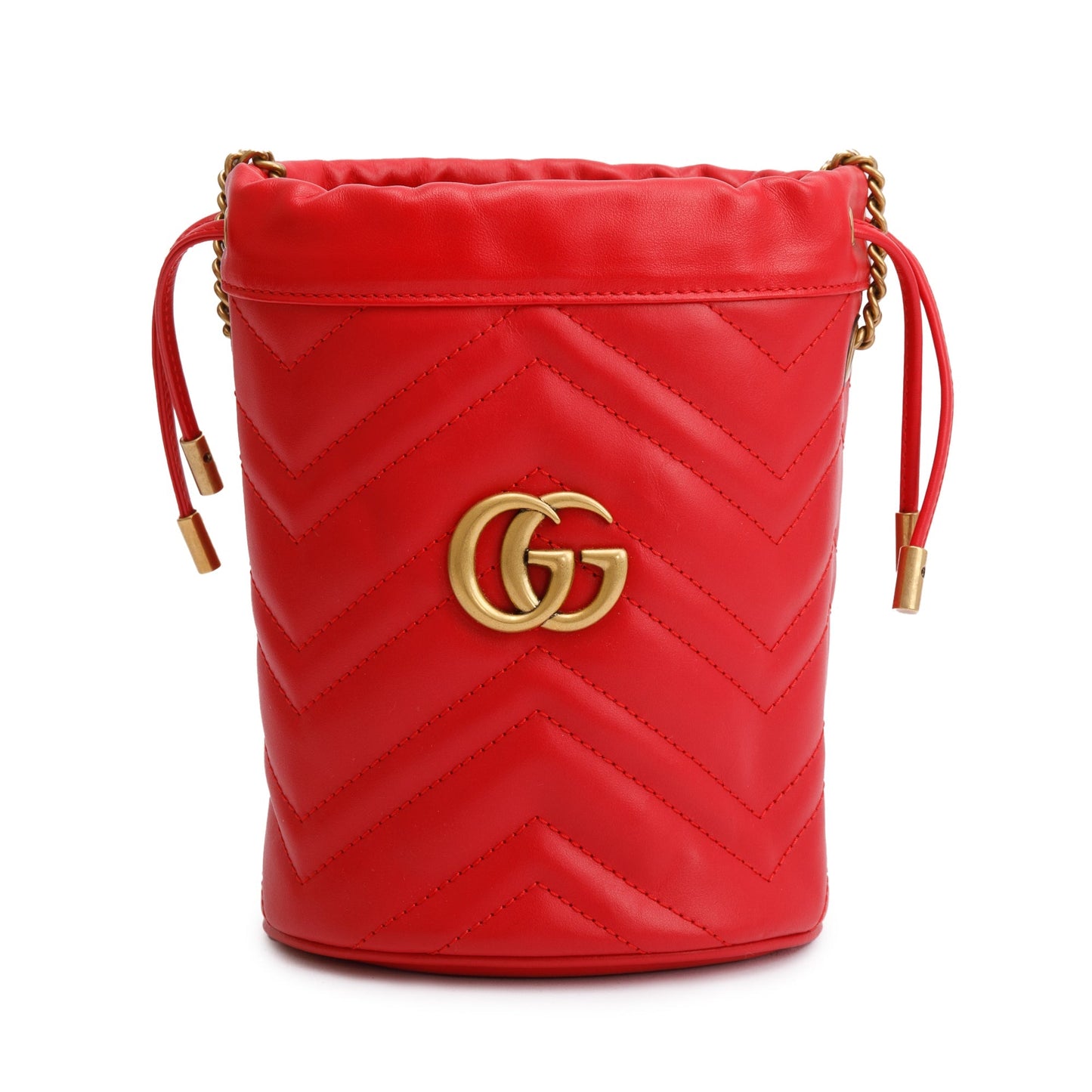 Gucci Red Calfskin Leather GG Marmont Mini Bucket Bag