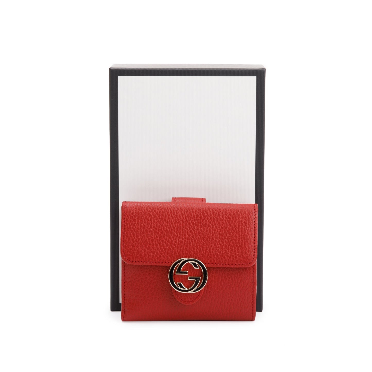 Gucci Red Calfskin Leather Interlocking G Logo Dollar French Wallet