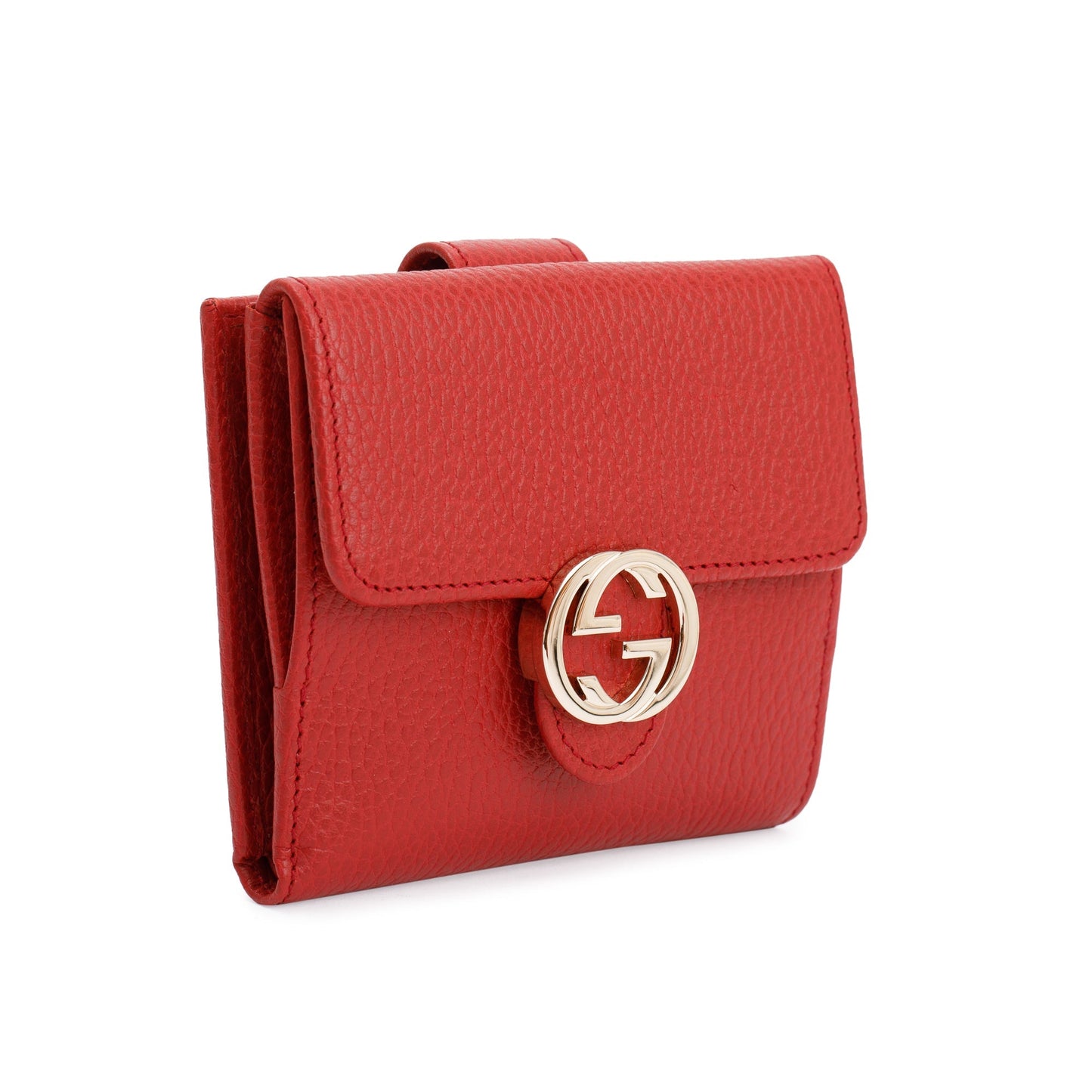 Gucci Red Calfskin Leather Interlocking G Logo Dollar French Wallet