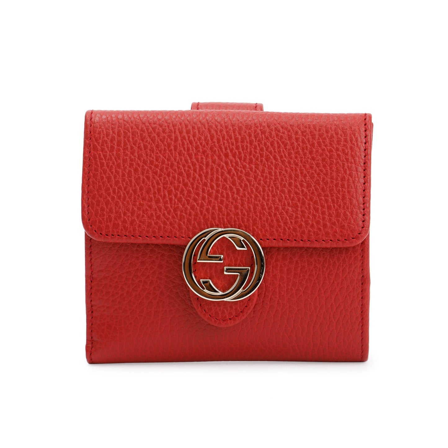 Gucci Red Calfskin Leather Interlocking G Logo Dollar French Wallet