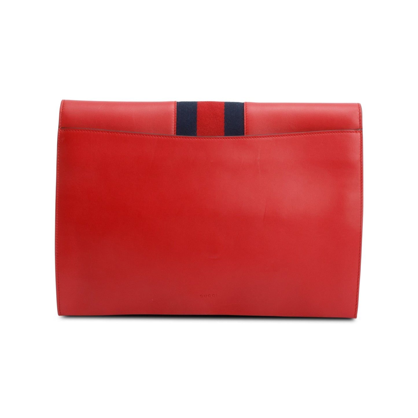 Gucci Red Calfskin Leather Web Maxi Sylvie Clutch