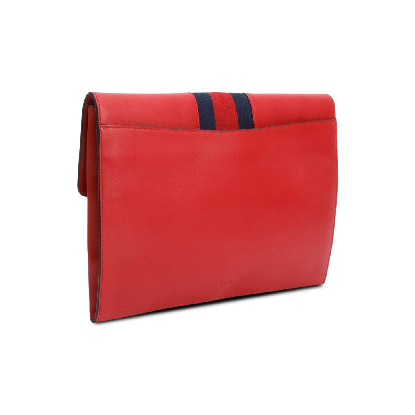 Gucci Red Calfskin Leather Web Maxi Sylvie Clutch