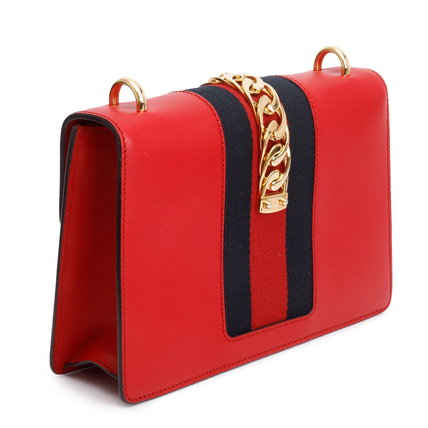 Gucci Red Calfskin Leather Web Small Sylvie Shoulder Bag