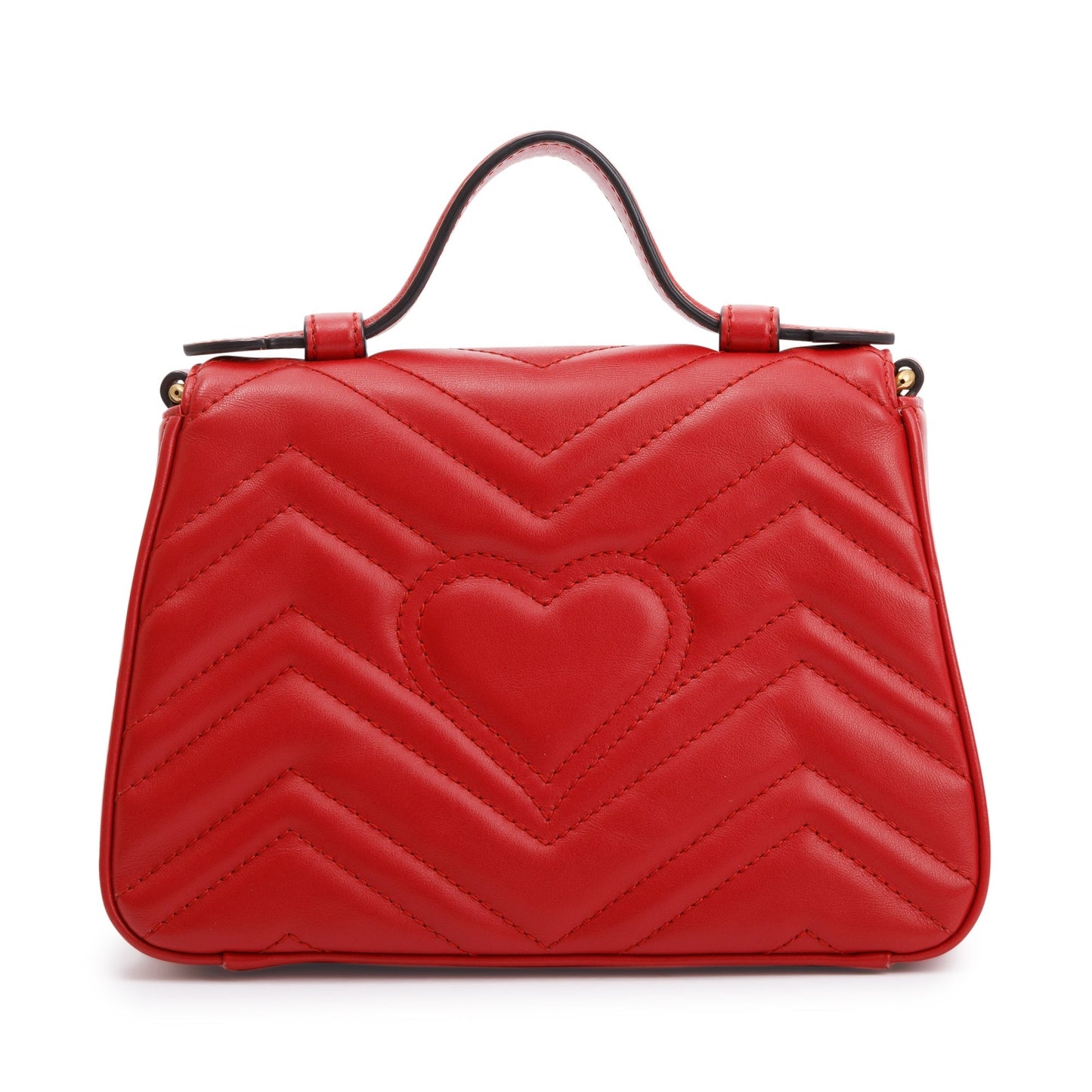 Gucci Red Calfskin Matelasse GG Marmont Mini Top Handle Shoulder Bag