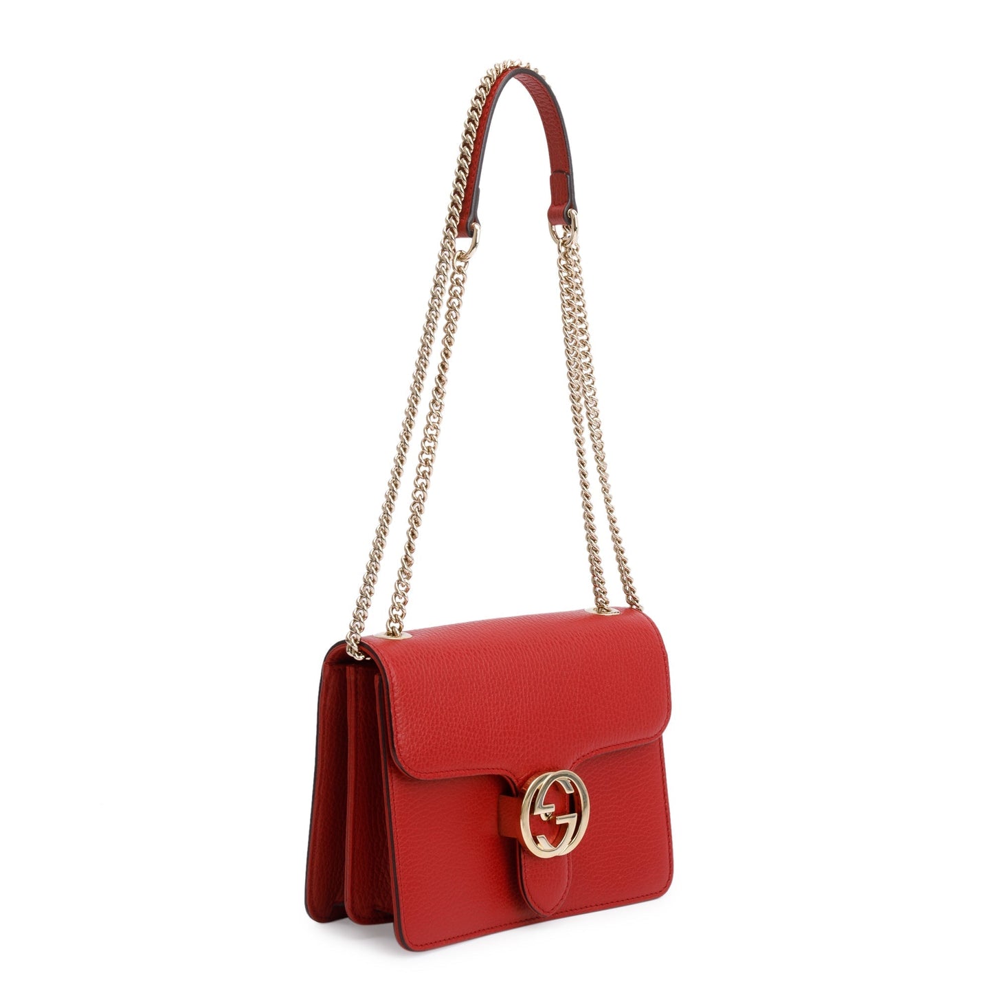 Gucci Red Dollar Calfskin Leather Interlocking GG Small Chain Shoulder Bag