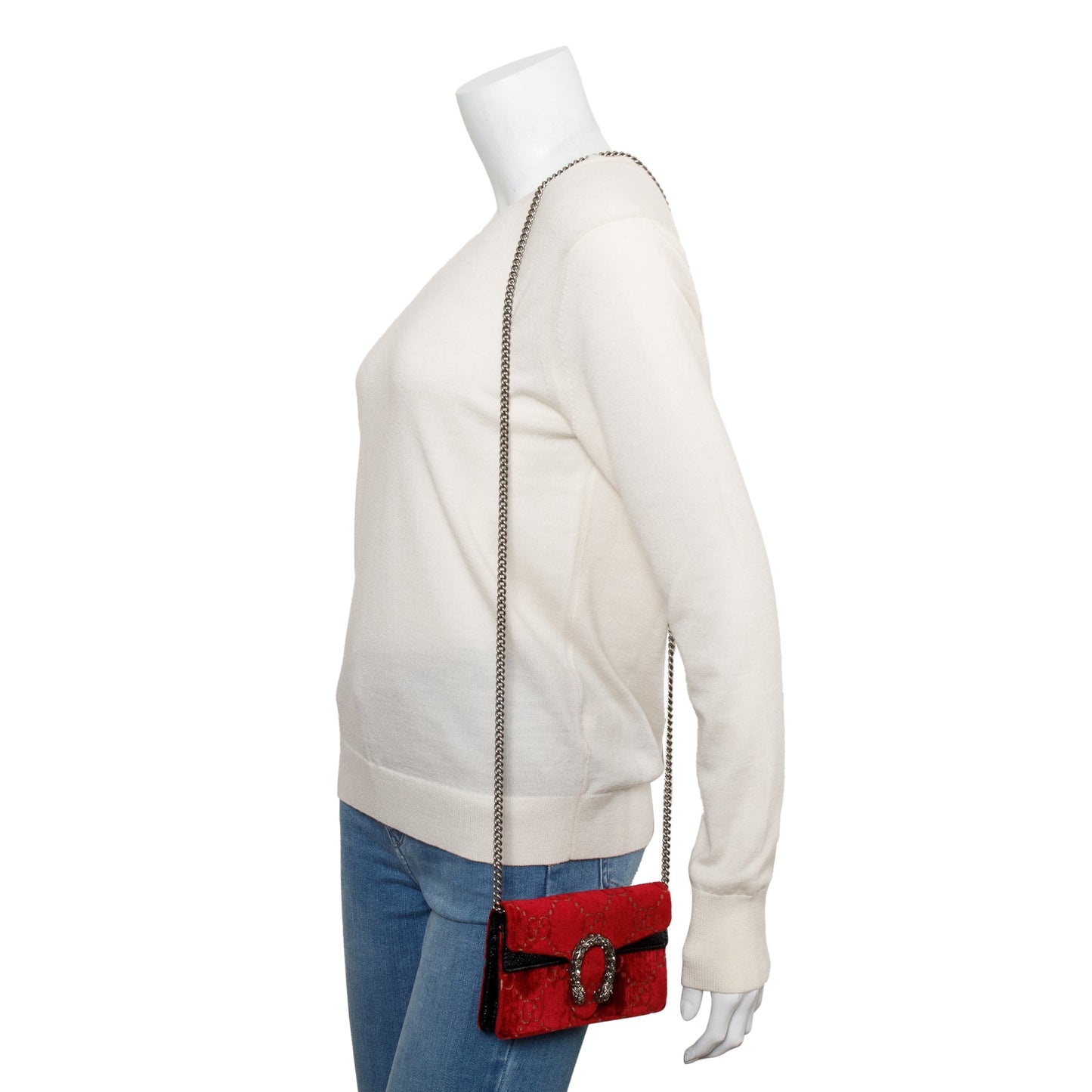 Gucci Red GG Embossed Velvet Dionysus Super Mini Bag