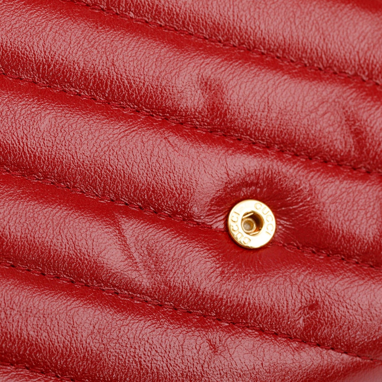 Gucci Red GG Marmont Azalea Calfskin Enamel Diagonal Torchon Wallet on Chain