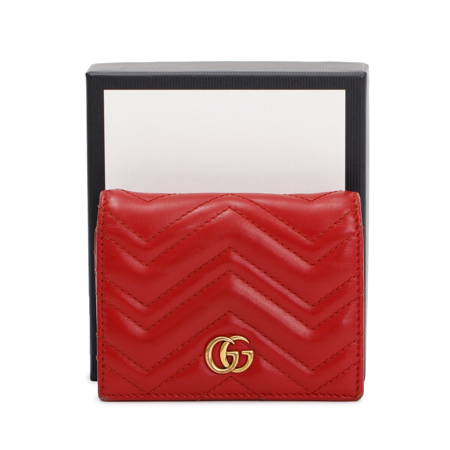 Gucci Red GG Marmont Matelasse Leather Card Case Wallet