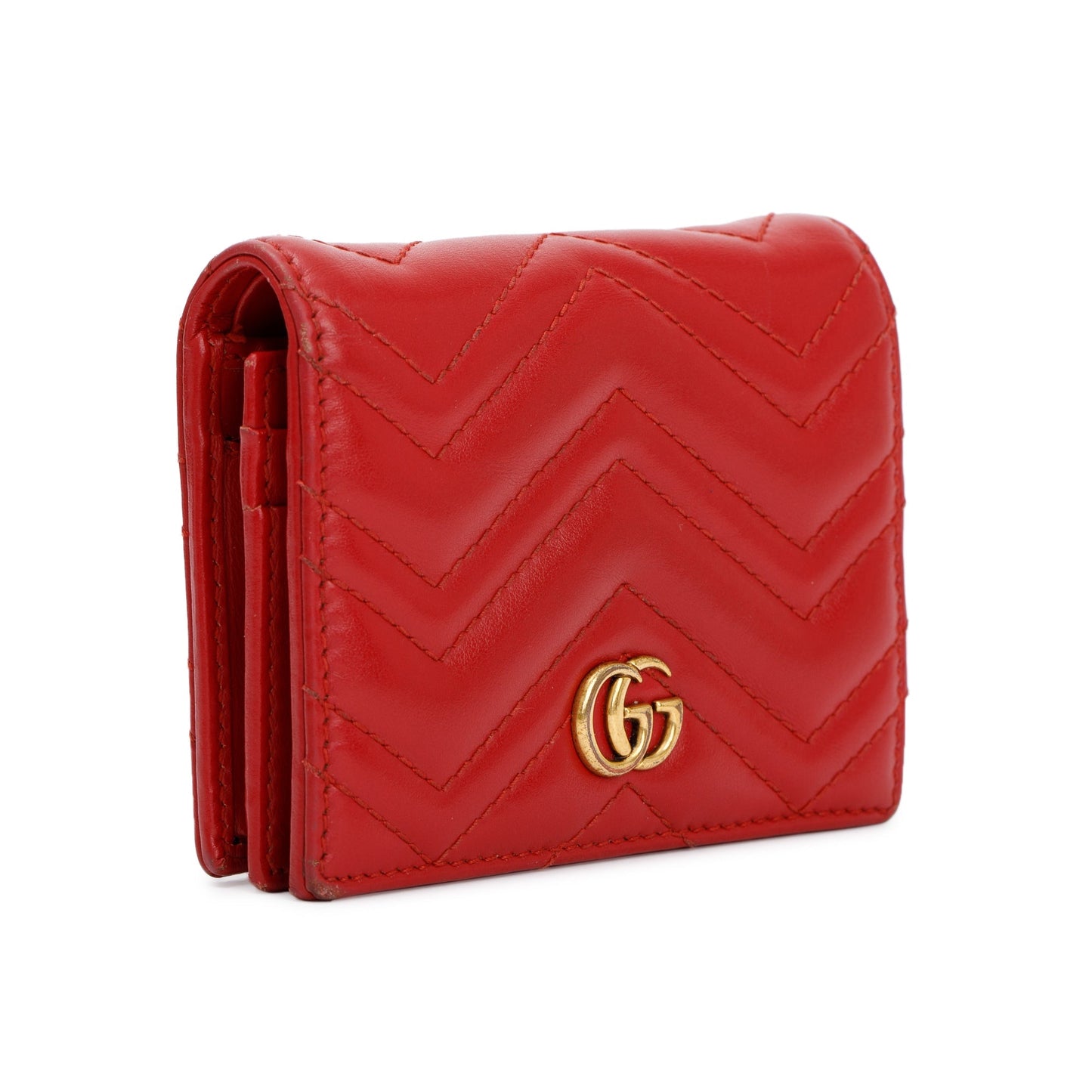Gucci Red GG Marmont Matelasse Leather Card Case Wallet