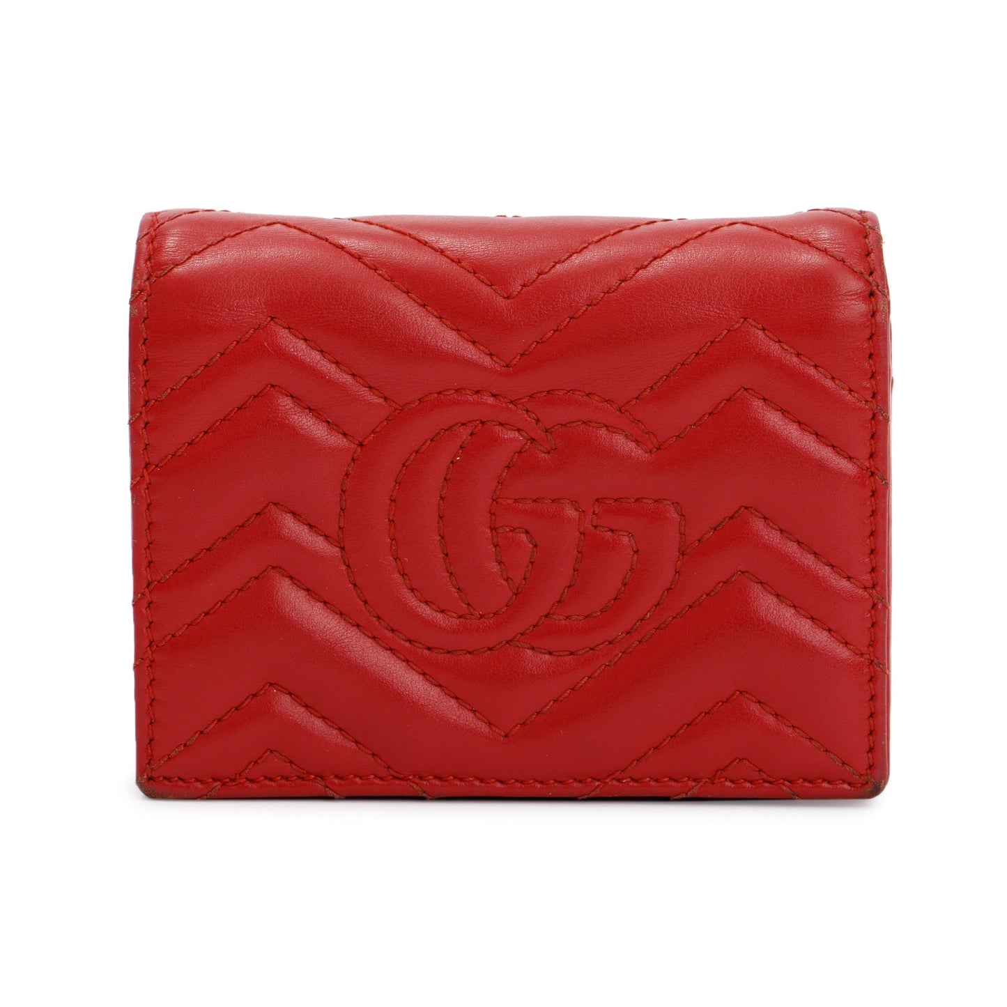 Gucci Red GG Marmont Matelasse Leather Card Case Wallet