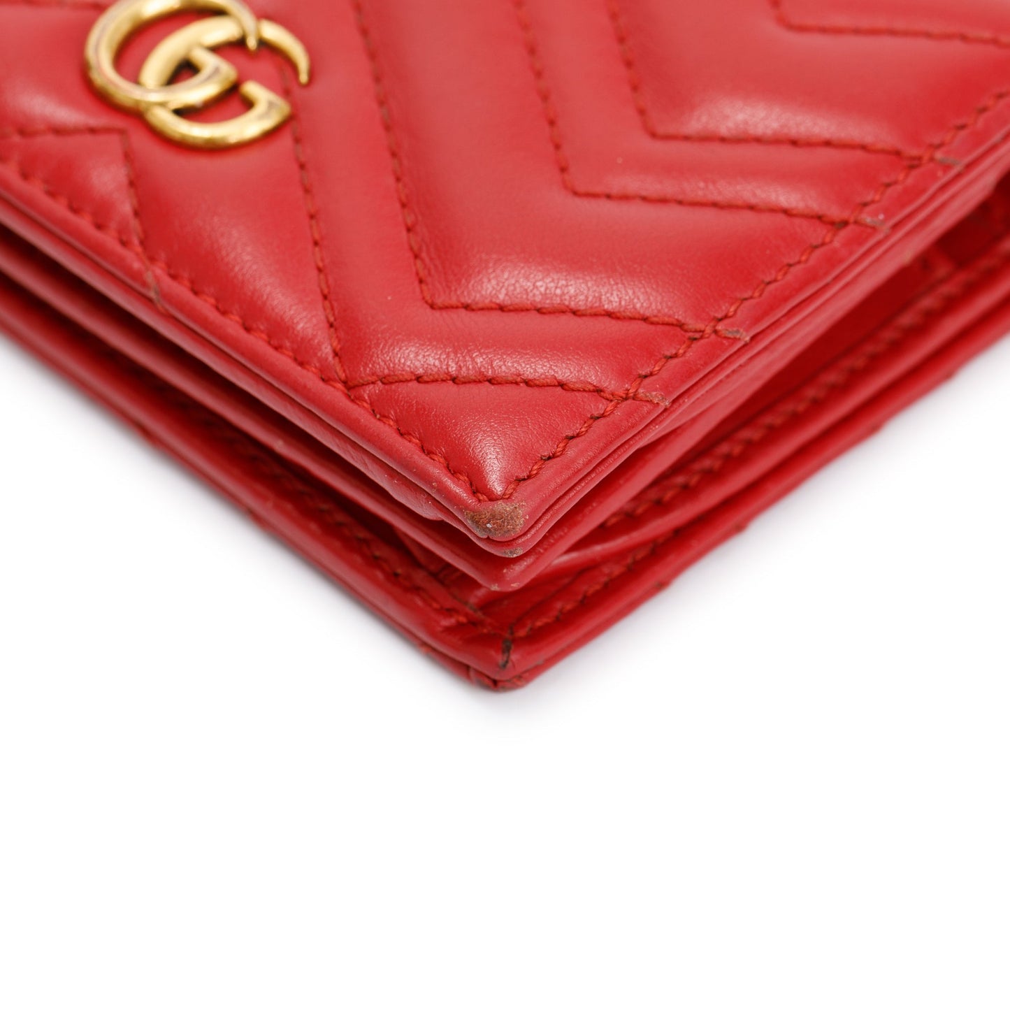 Gucci Red GG Marmont Matelasse Leather Card Case Wallet