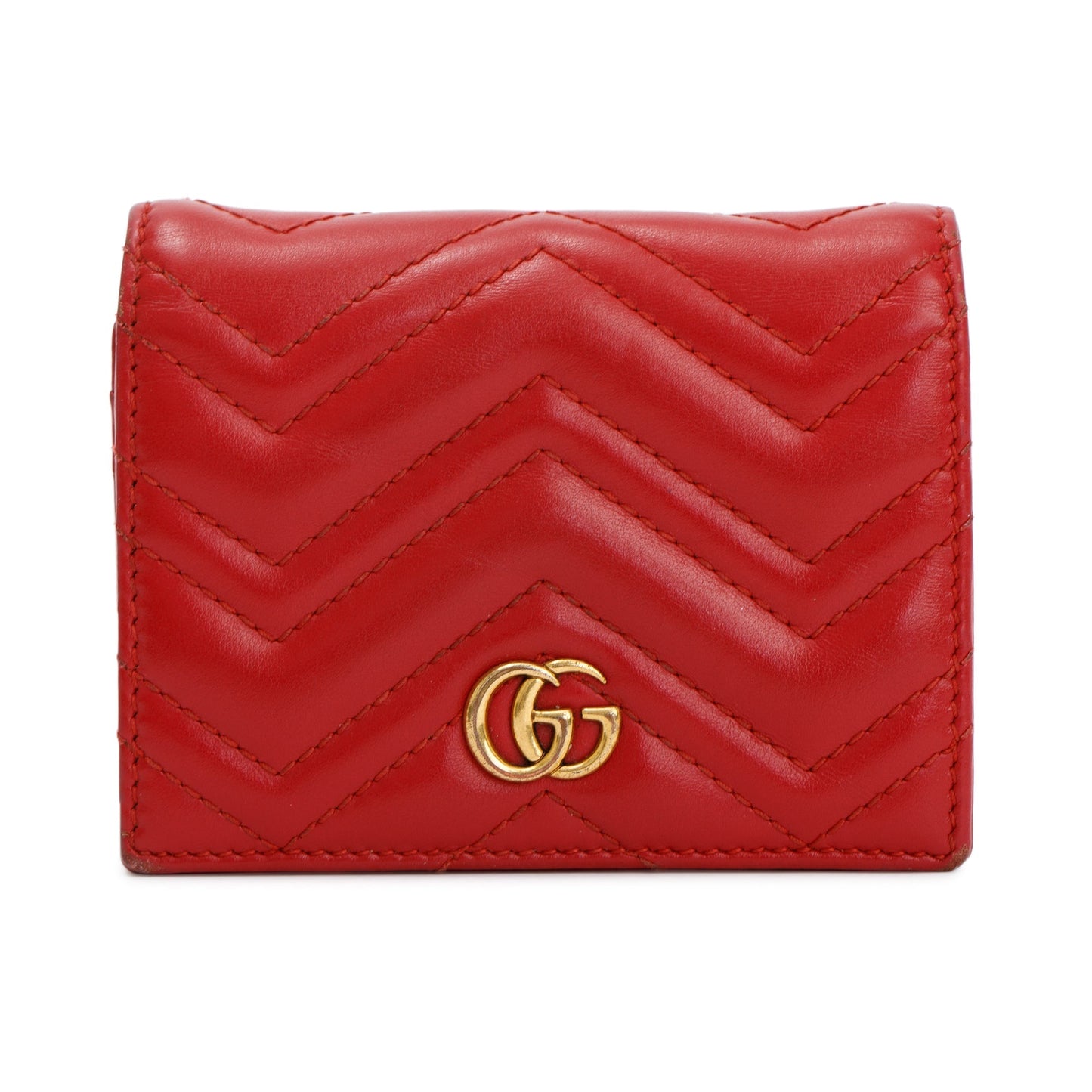 Gucci Red GG Marmont Matelasse Leather Card Case Wallet