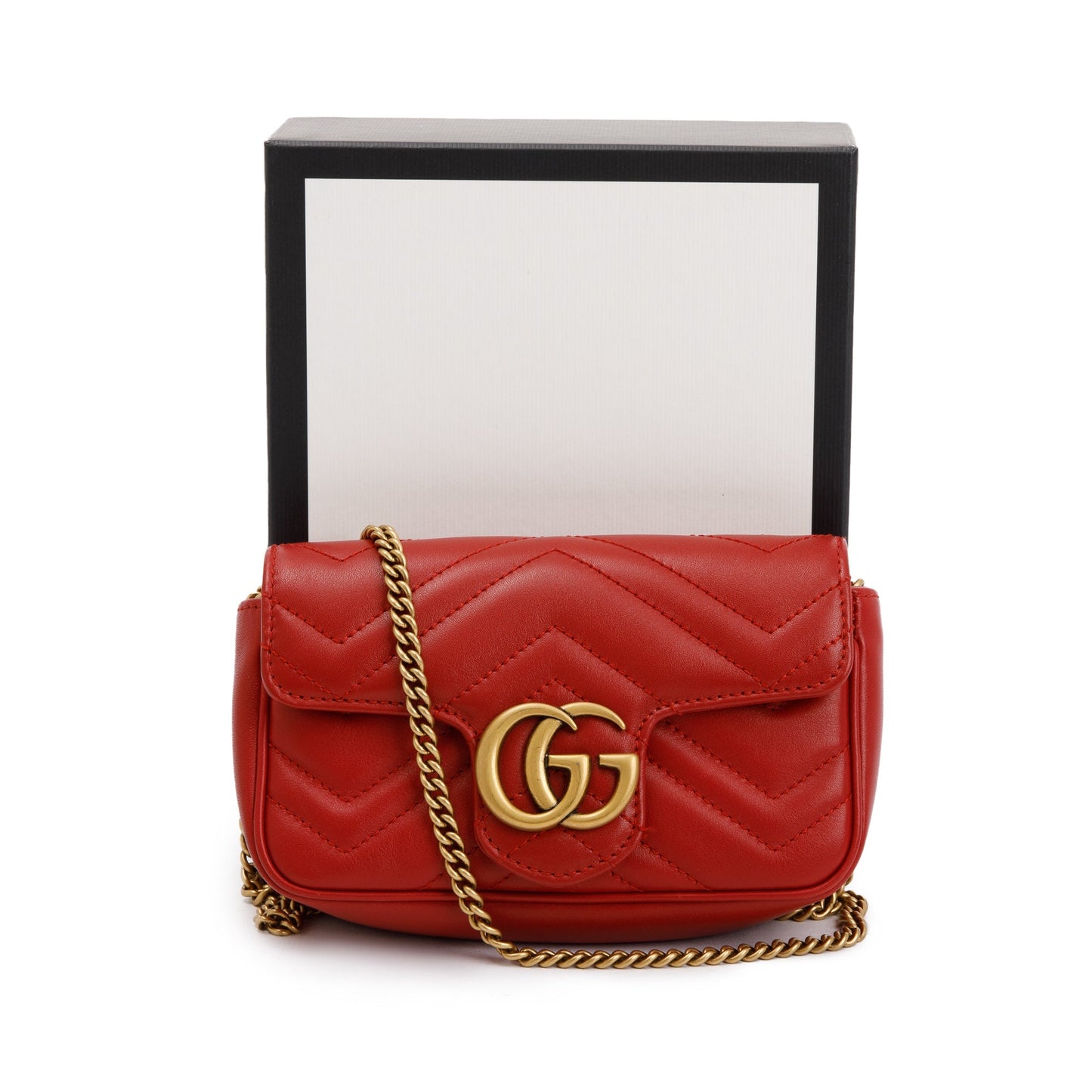 Gucci Red GG Marmont Matelasse Leather Super Mini Bag