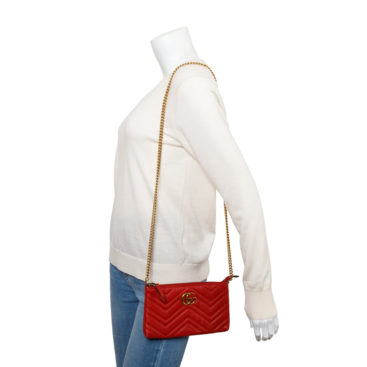 Gucci Red GG Marmont Matelasse Mini Chain Bag