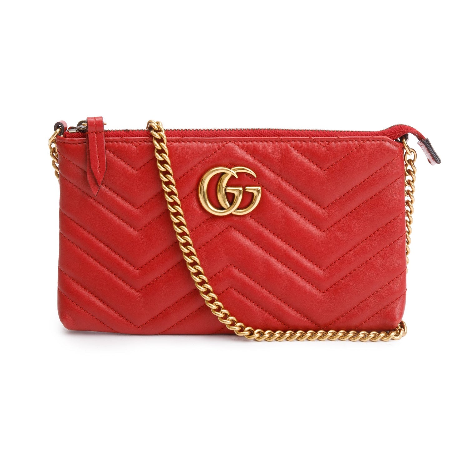 Gucci Red GG Marmont Matelasse Mini Chain Bag