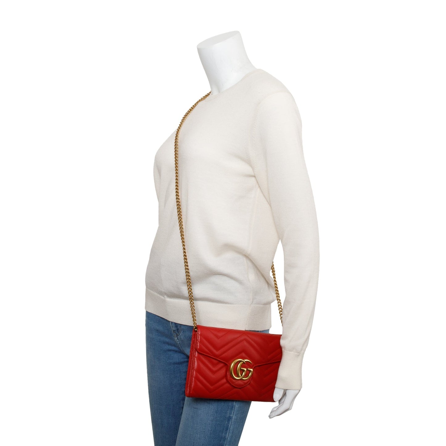 Gucci Red GG Marmont Mini Wallet on Chain