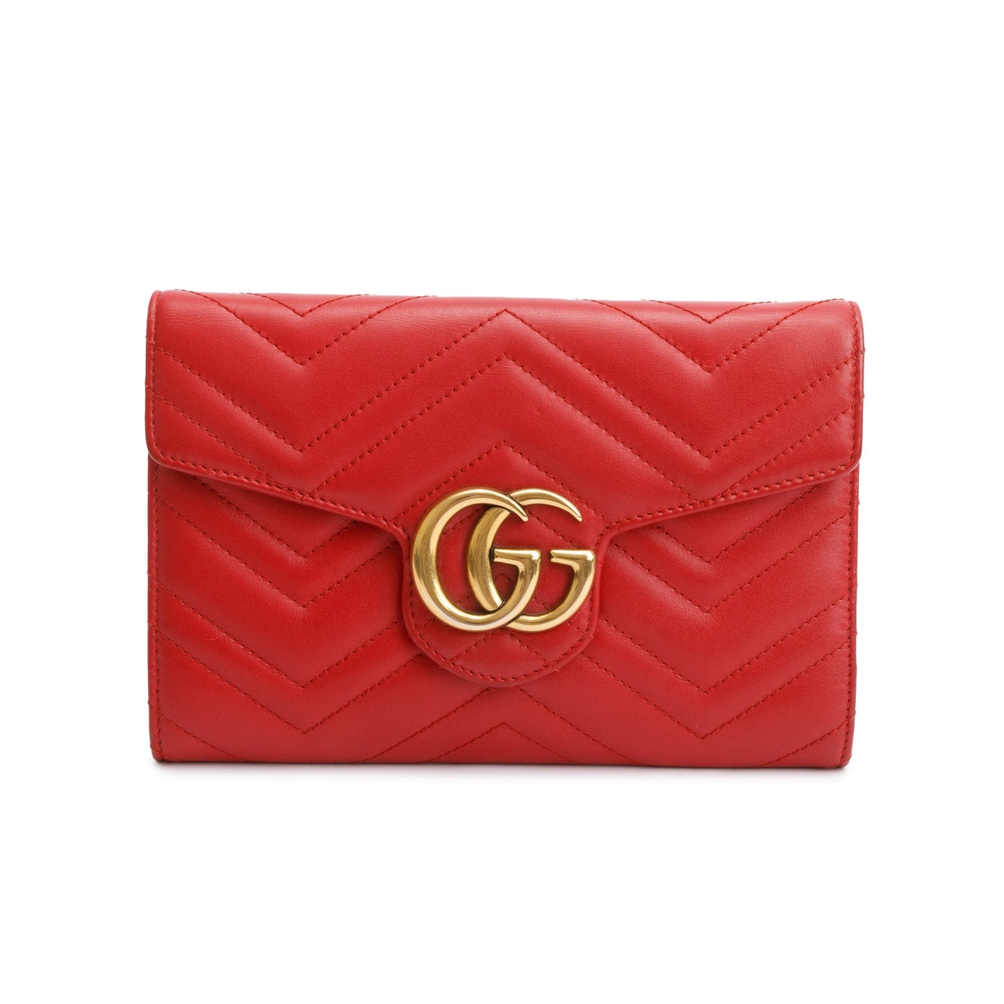 Gucci Red GG Marmont Mini Wallet on Chain