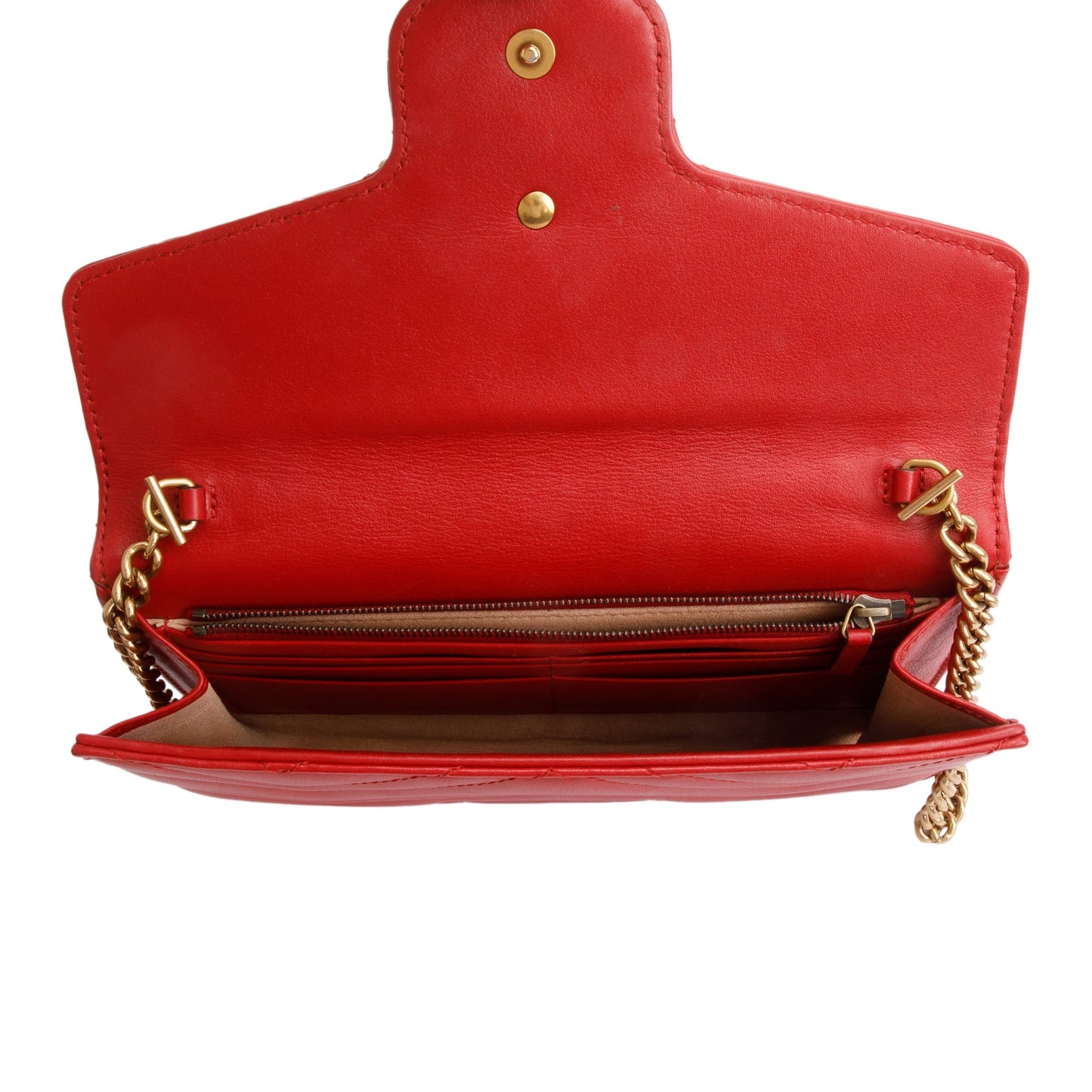 Gucci Red GG Marmont Mini Wallet on Chain