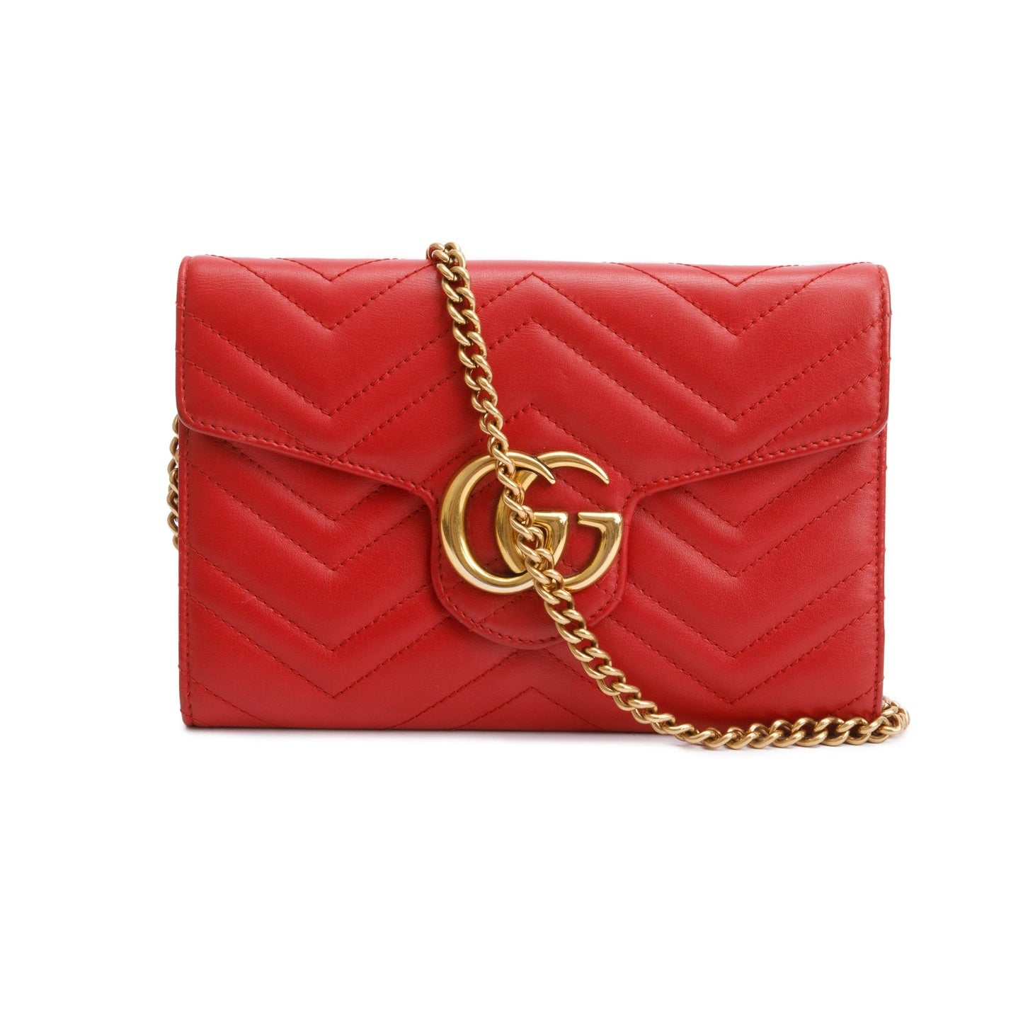 Gucci Red GG Marmont Mini Wallet on Chain
