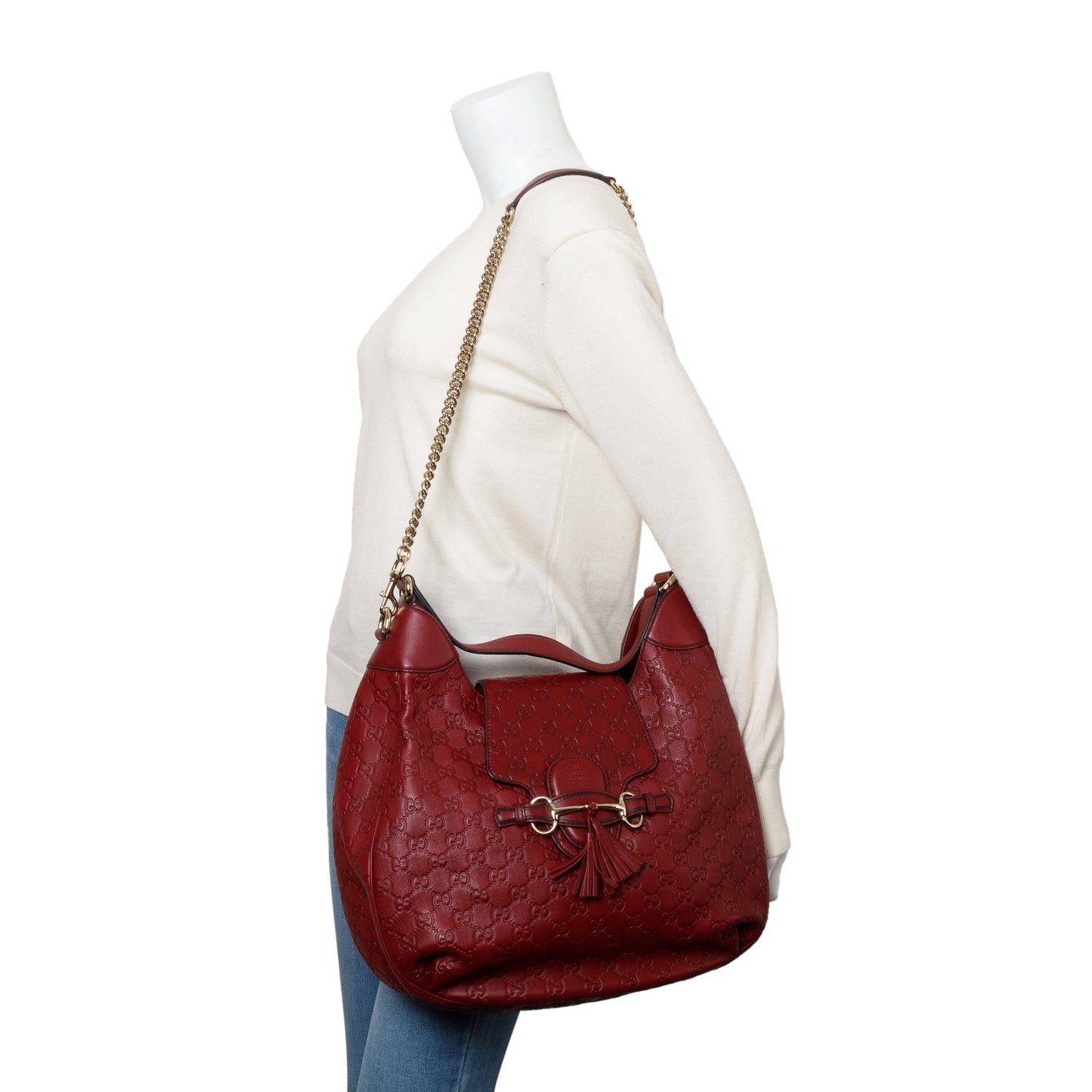 Gucci Red Guccissima Leather Medium Emily Chain Hobo Bag
