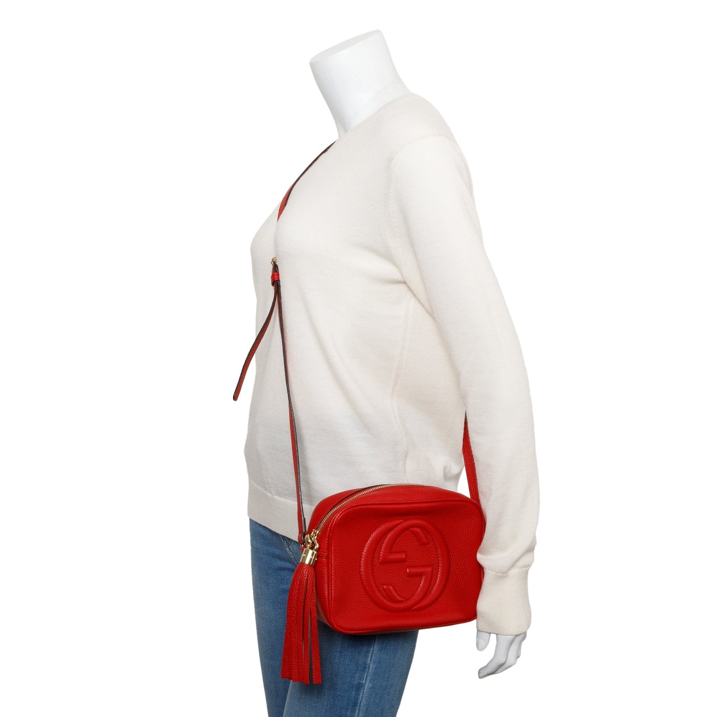 Gucci Red Pebbled Calfskin Leather Small Soho Disco Bag
