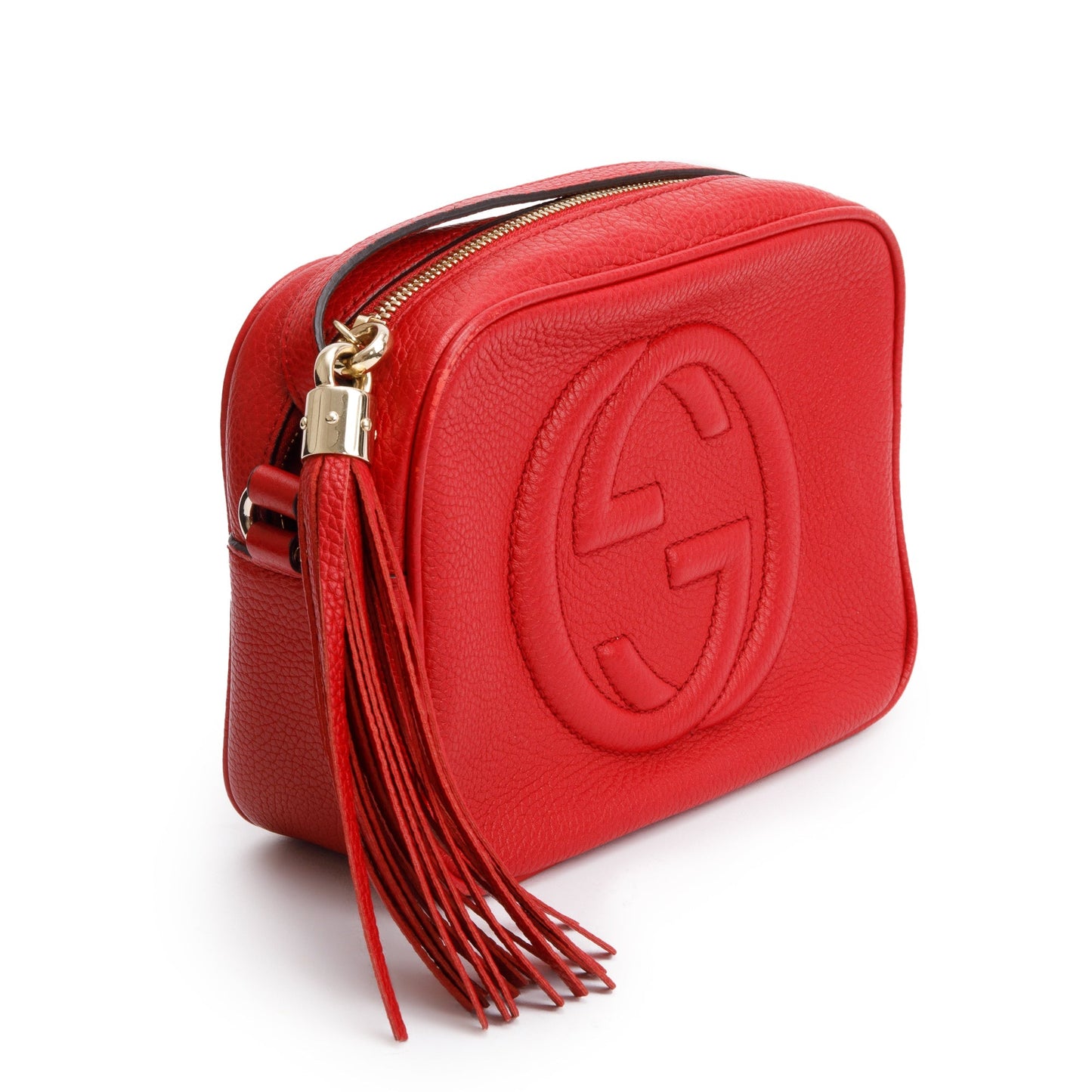 Gucci Red Pebbled Calfskin Leather Small Soho Disco Bag