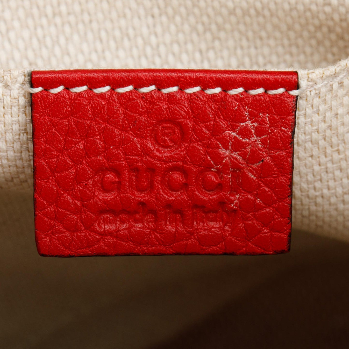 Gucci Red Pebbled Calfskin Leather Small Soho Disco Bag