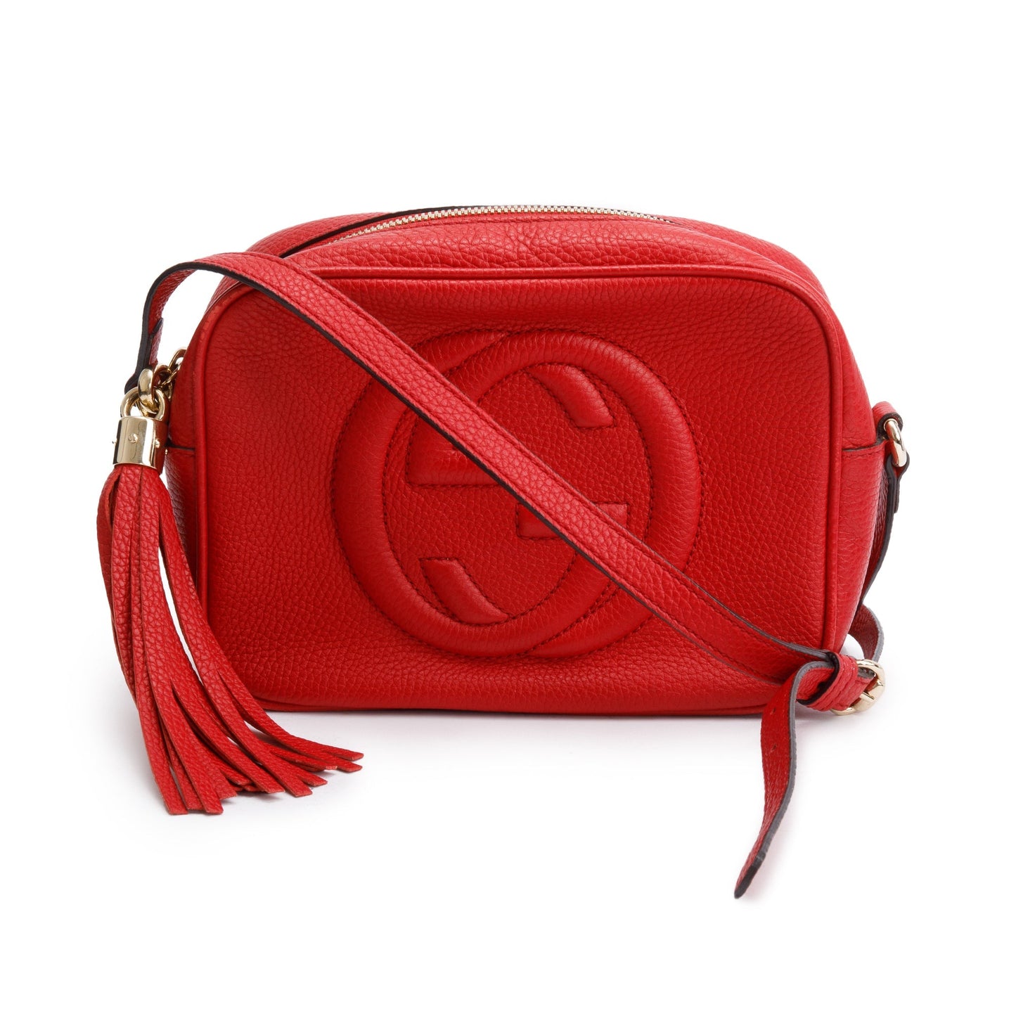 Gucci Red Pebbled Calfskin Leather Small Soho Disco Bag