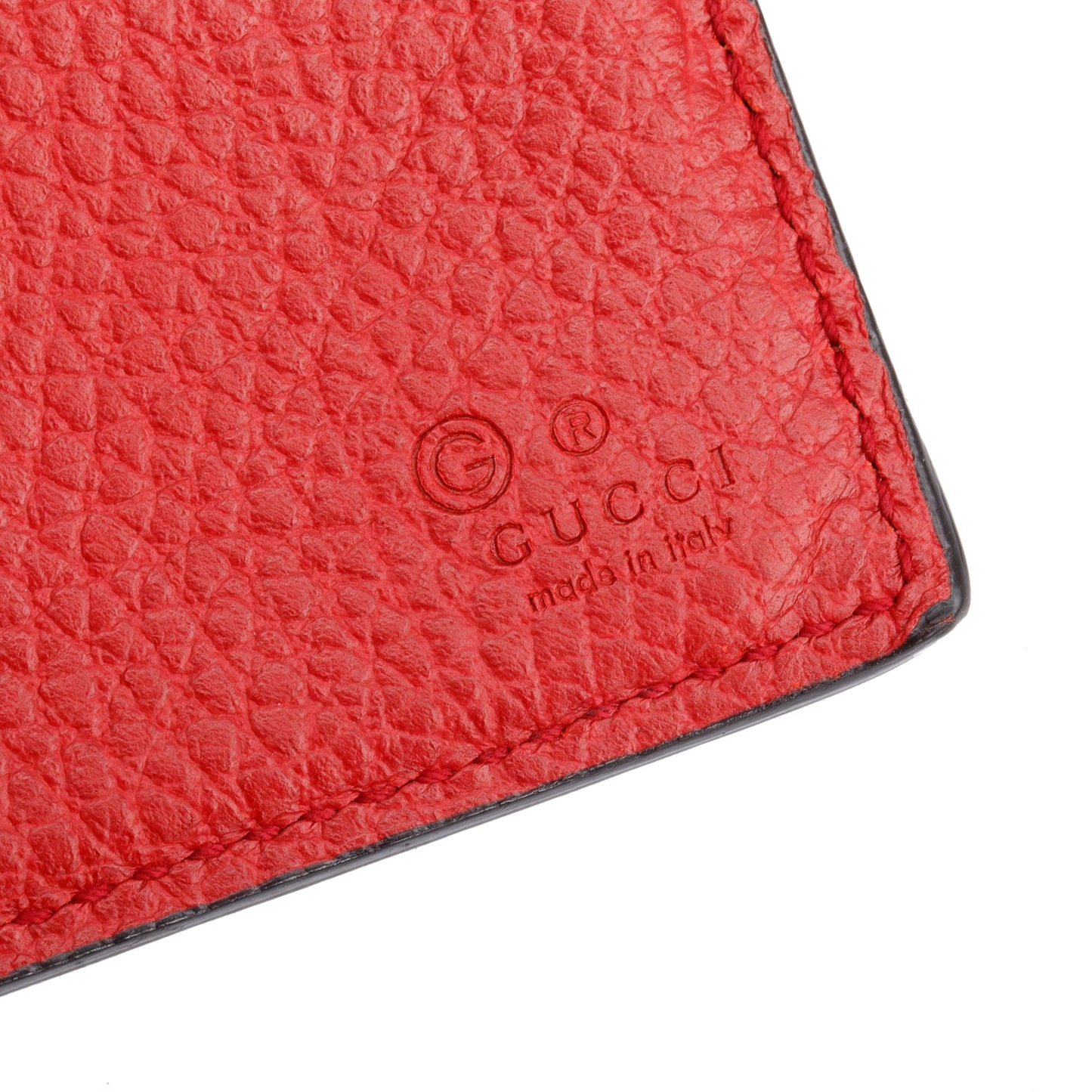 Gucci Red Pebbled Leather Interlocking G Continental Wallet on Chain