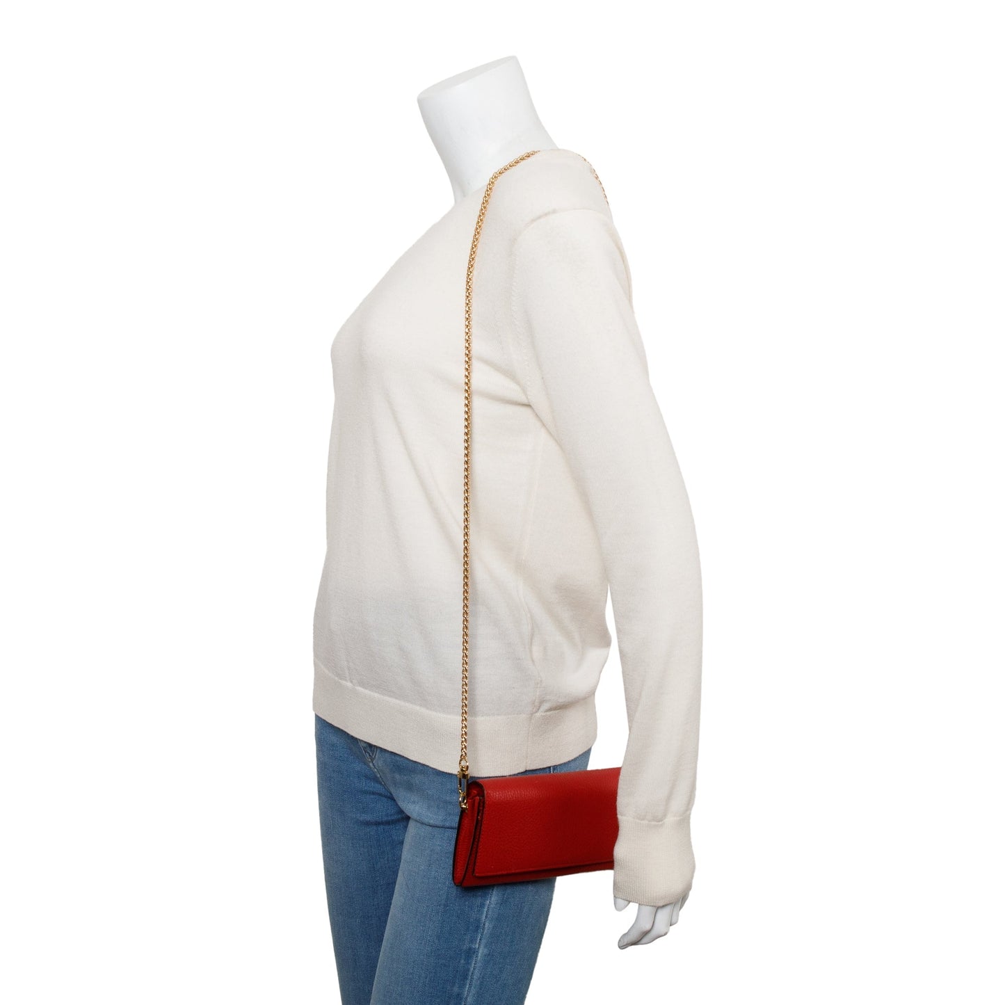 Gucci Red Pebbled Leather Interlocking G Continental Wallet on Chain