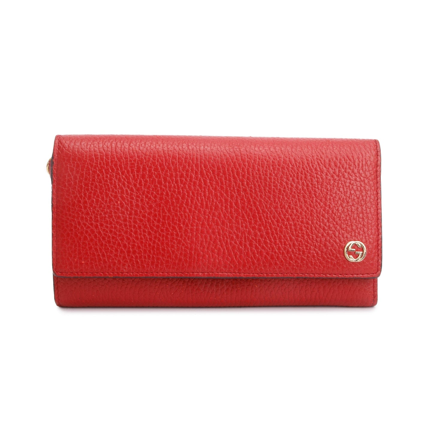 Gucci Red Pebbled Leather Interlocking G Continental Wallet on Chain
