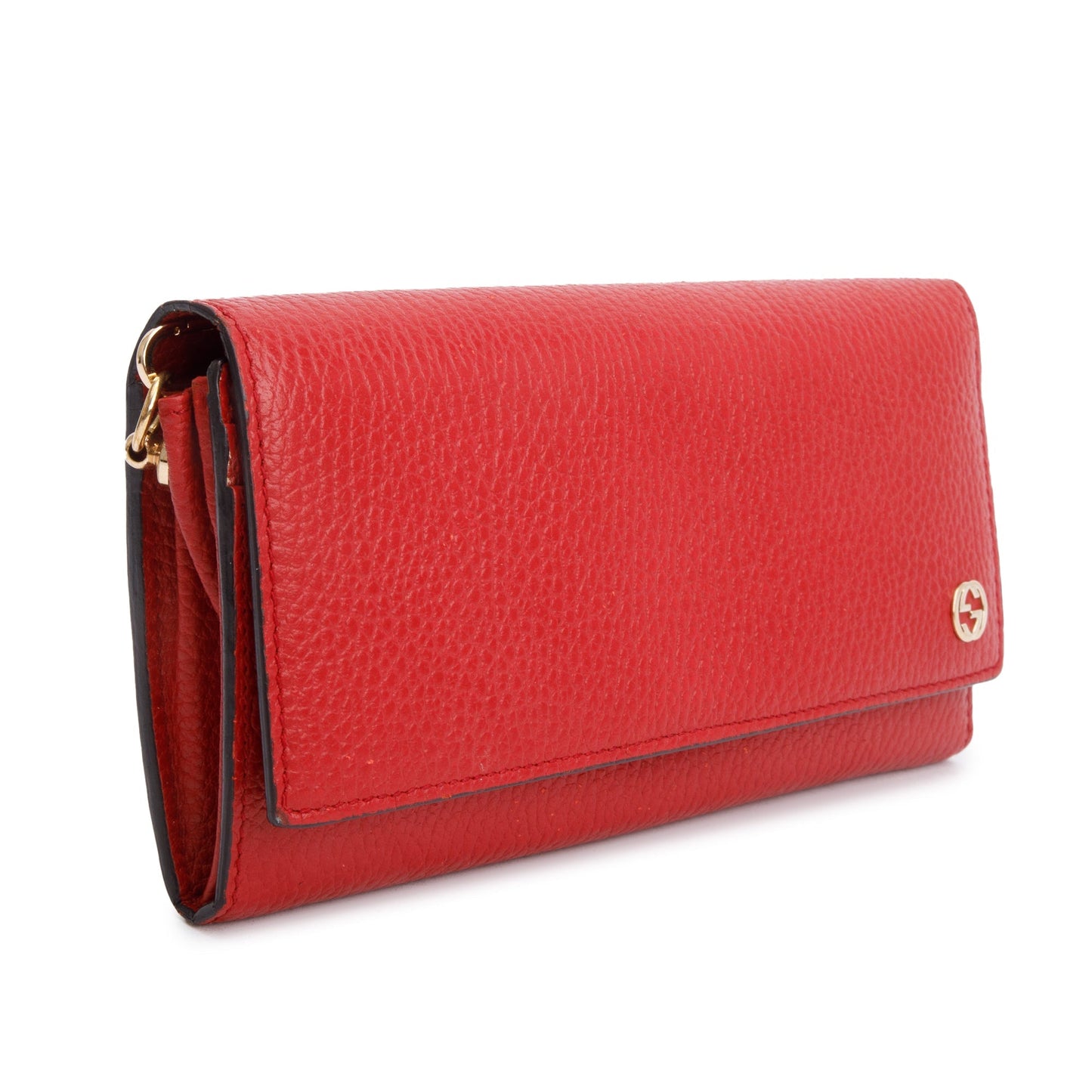 Gucci Red Pebbled Leather Interlocking G Continental Wallet on Chain