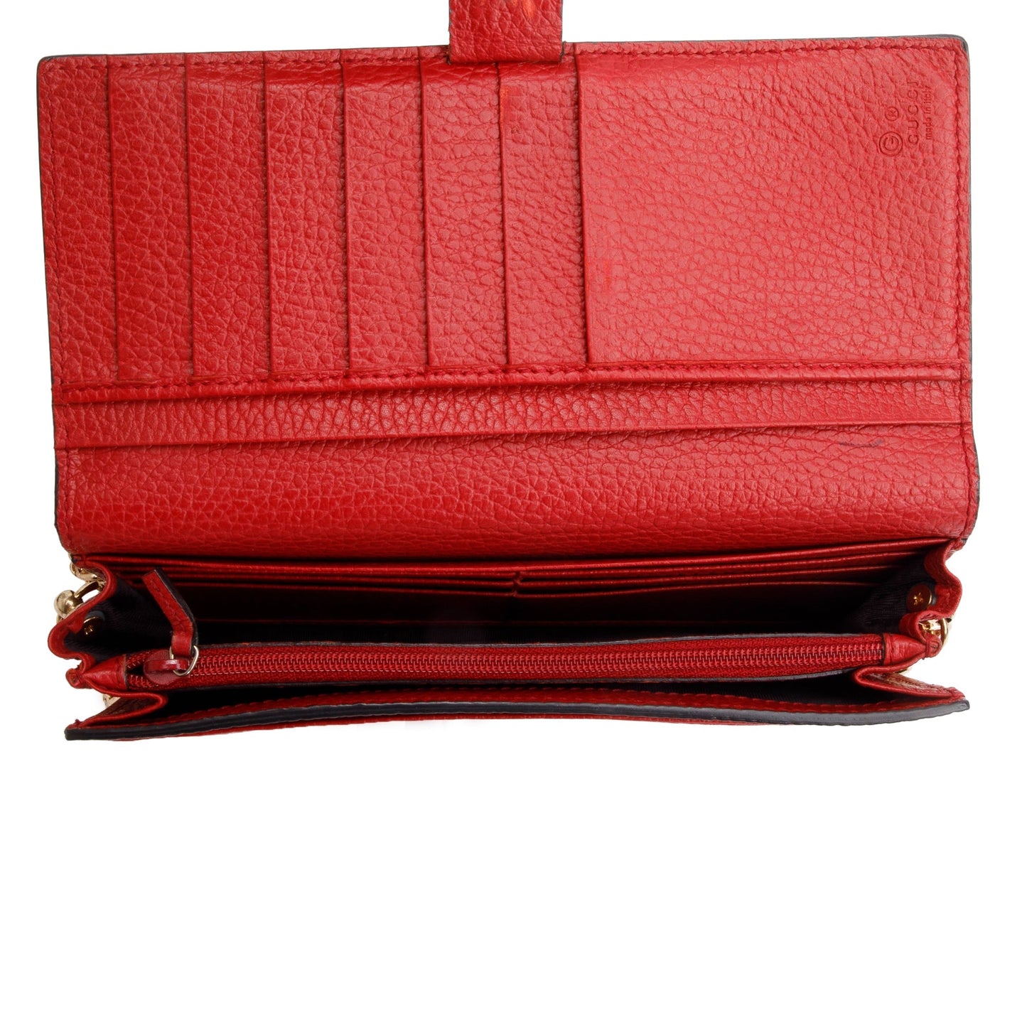 Gucci Red Pebbled Leather Interlocking G Continental Wallet on Chain