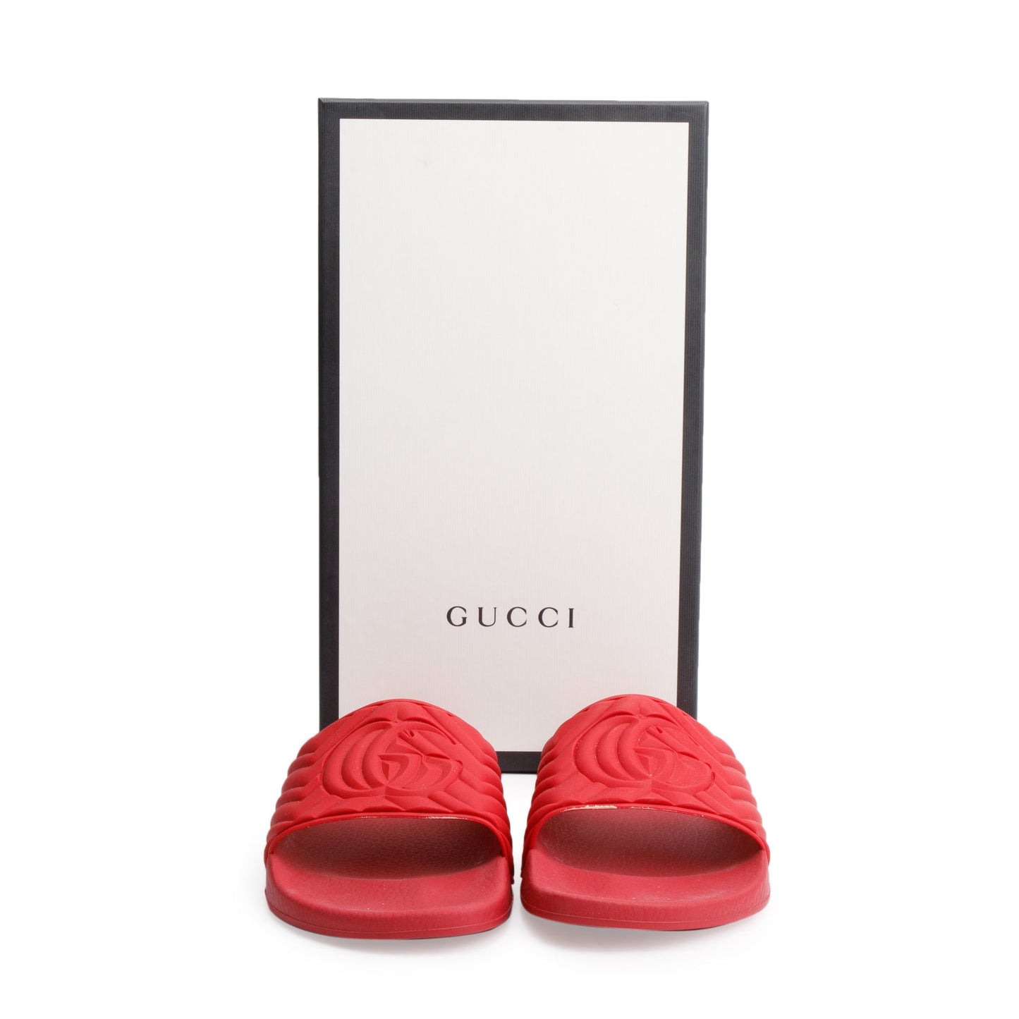 Gucci Red Rubber Double G Logo Slides, Size 11