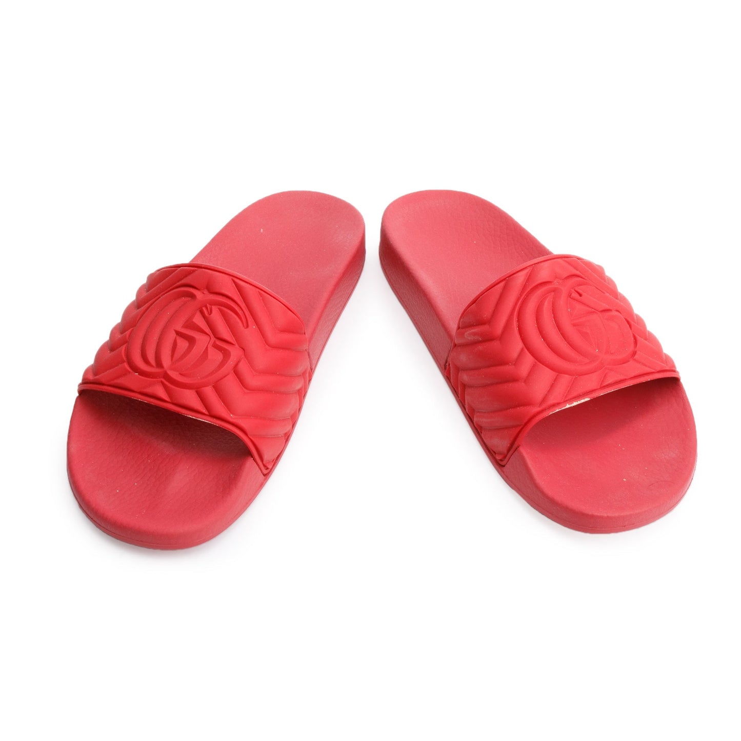 Gucci Red Rubber Double G Logo Slides, Size 11