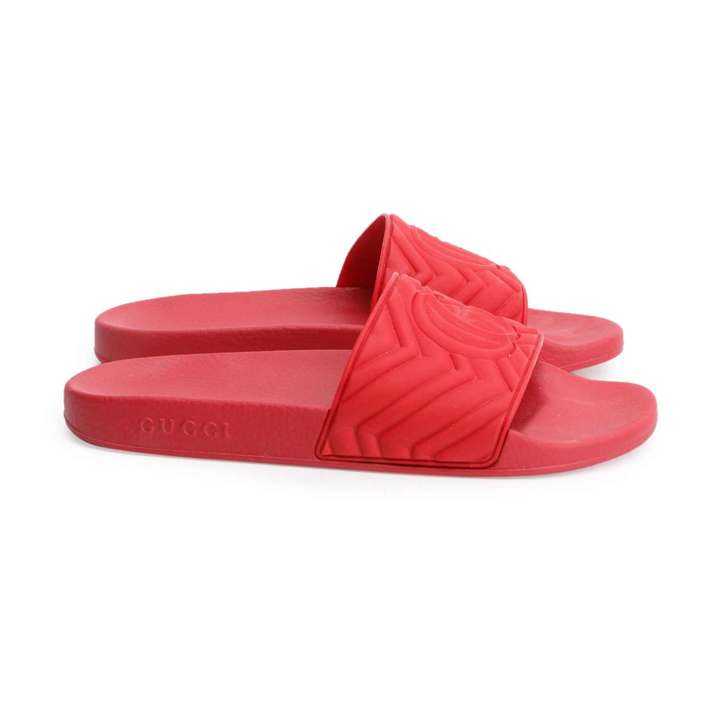 Gucci Red Rubber Double G Logo Slides, Size 11