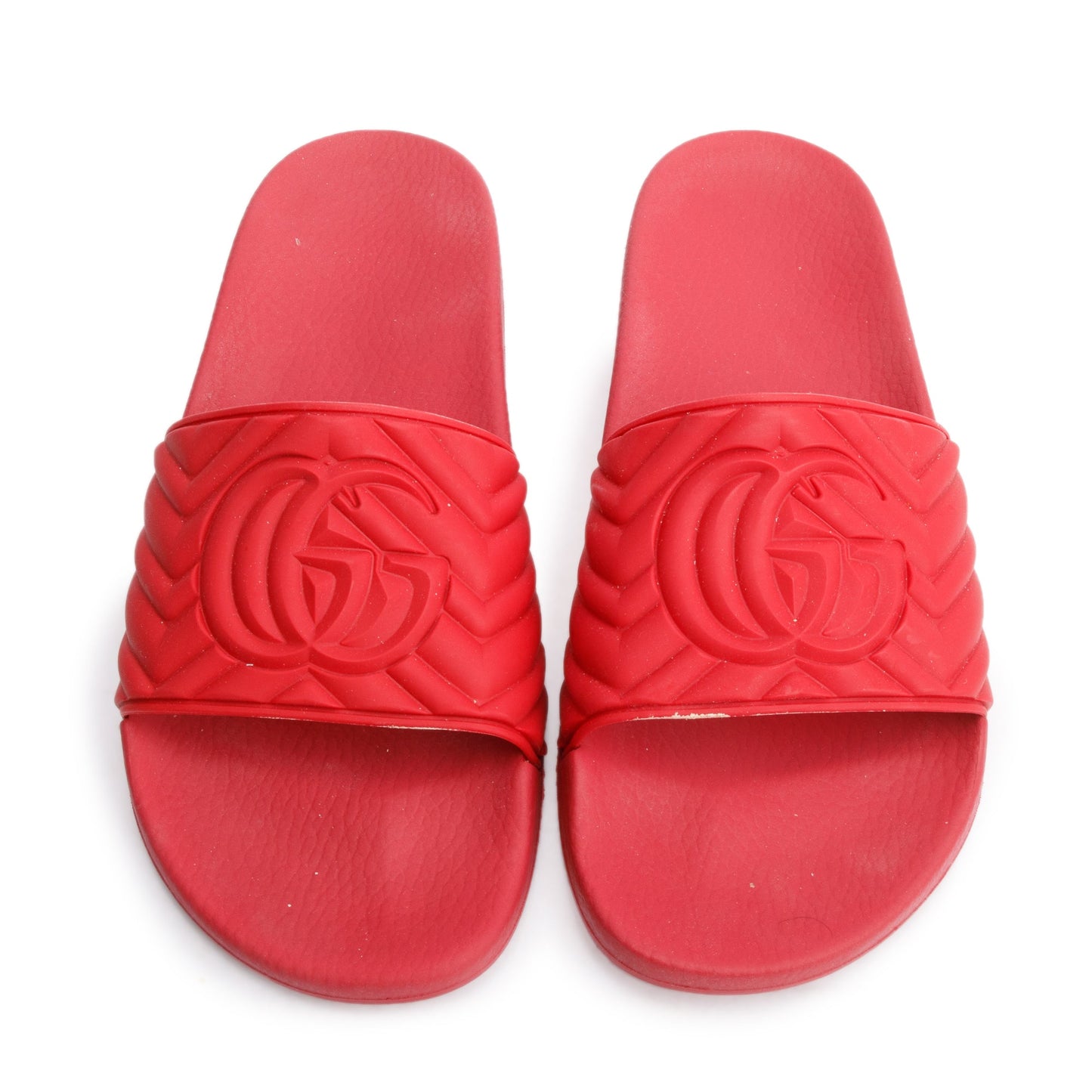 Gucci Red Rubber Double G Logo Slides, Size 11