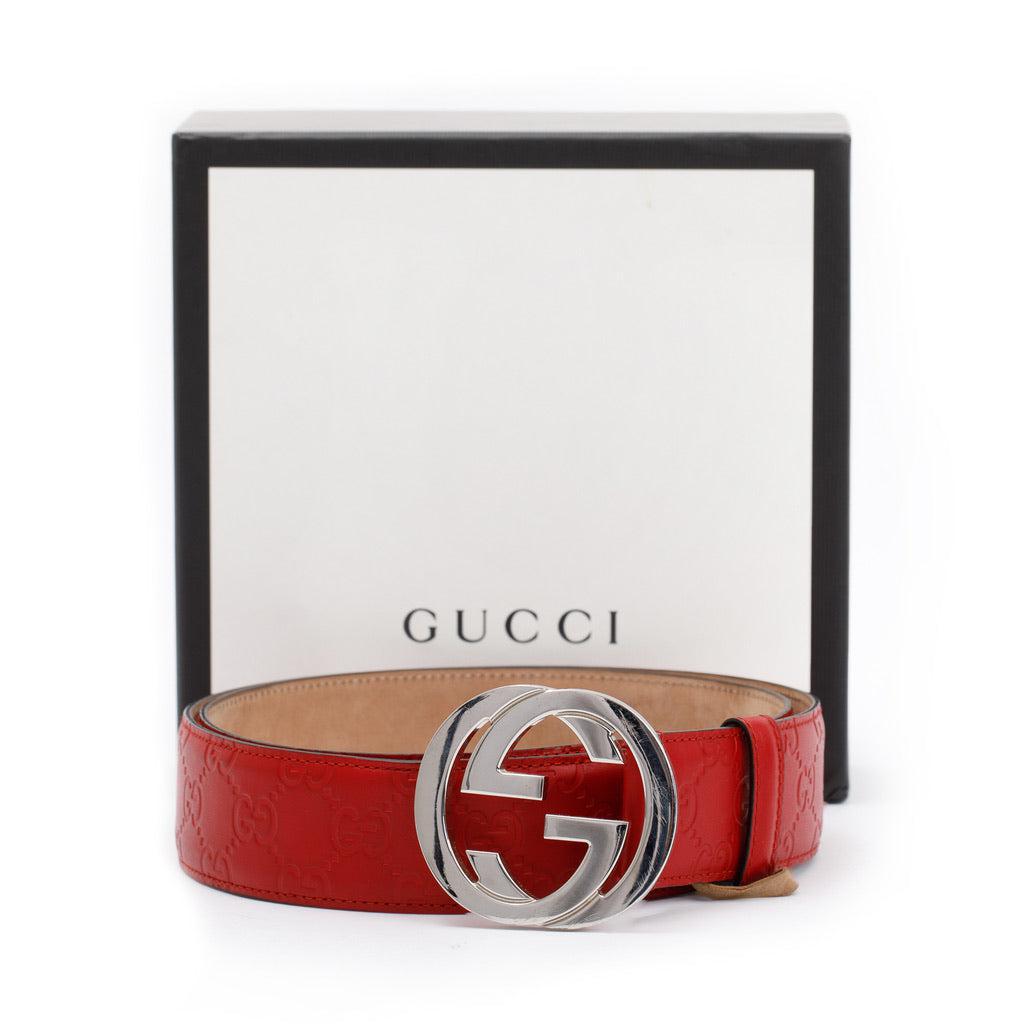 Gucci Red Signature Leather Belt with G Buckle