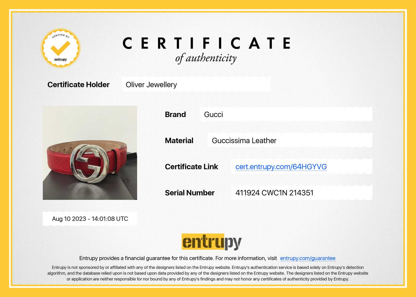 Gucci Red Signature Leather Belt with G Buckle