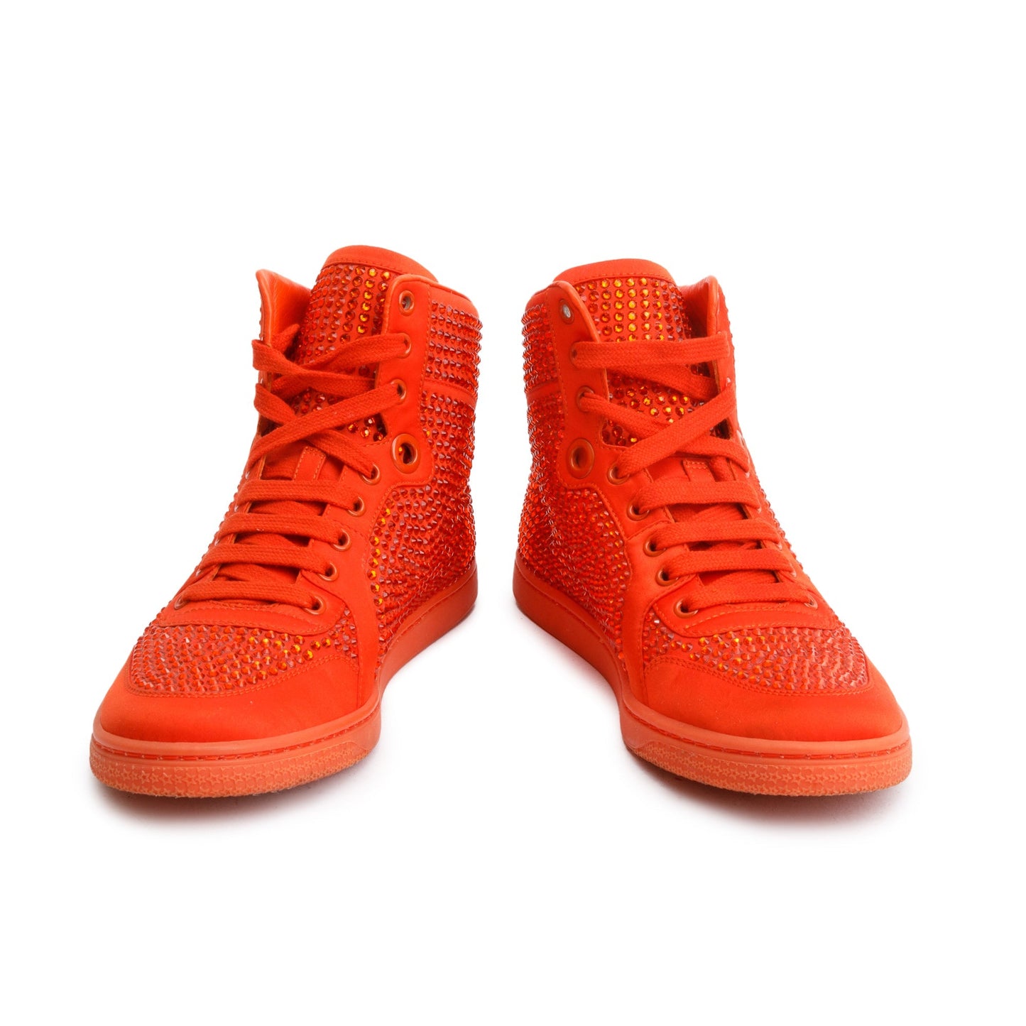 Gucci Red Suede Crystal Embellished High Top Sneakers, Size 38