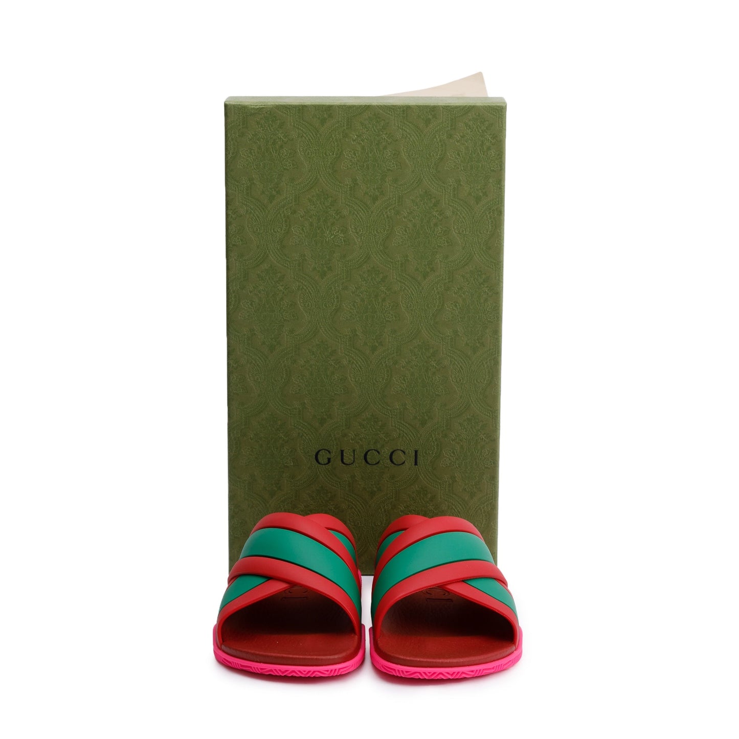 Gucci Red/Green Web Striped Rubber Slide Sandals, Size 37