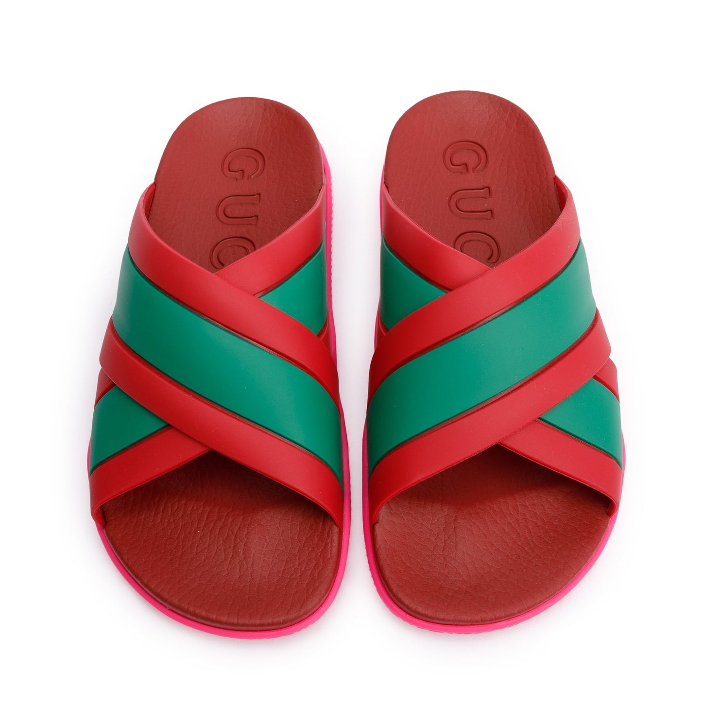 Gucci Red/Green Web Striped Rubber Slide Sandals, Size 37