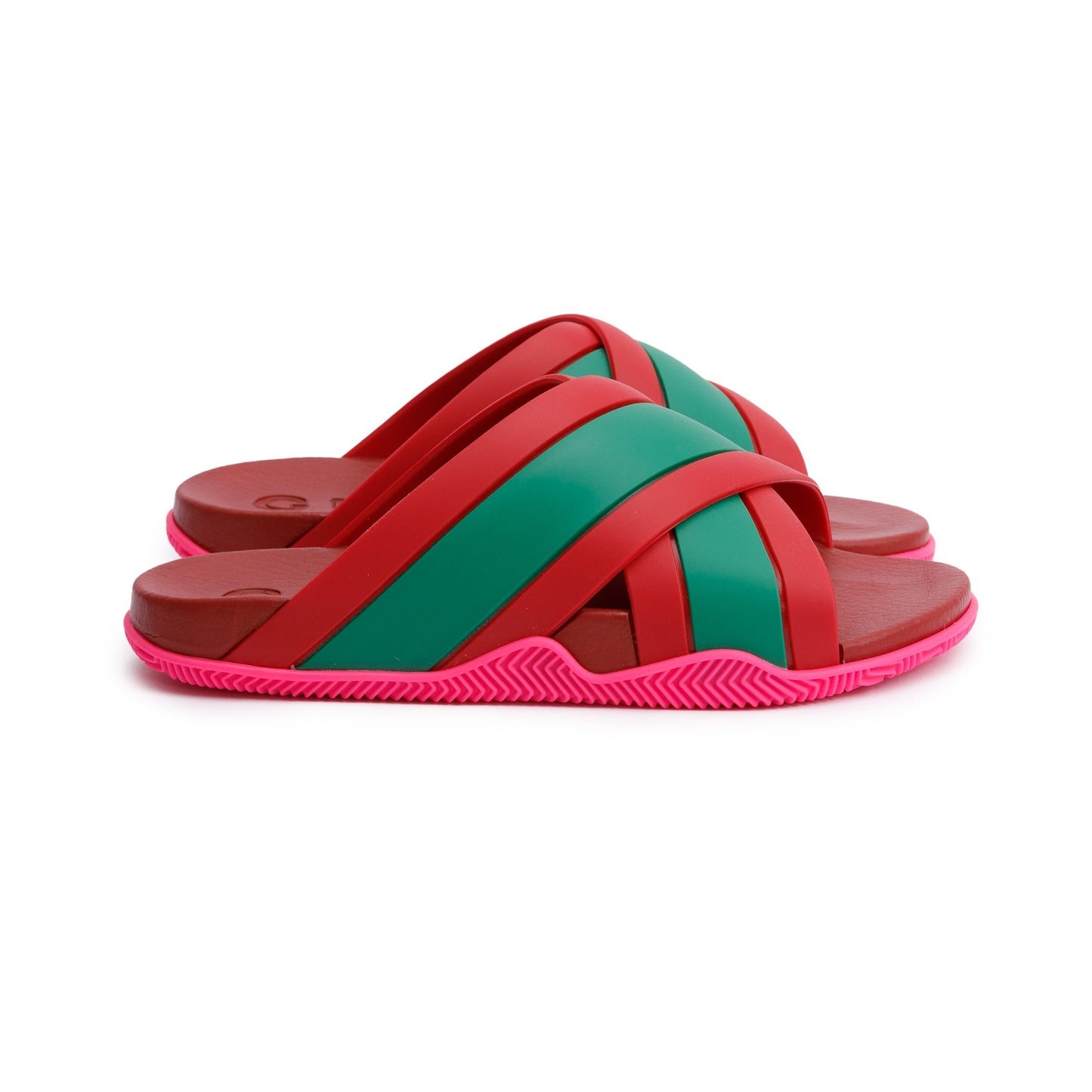 Gucci Red/Green Web Striped Rubber Slide Sandals, Size 37