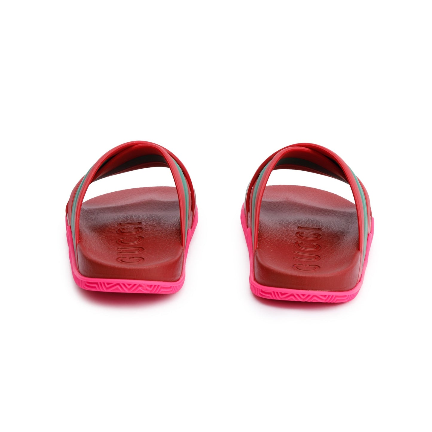 Gucci Red/Green Web Striped Rubber Slide Sandals, Size 37
